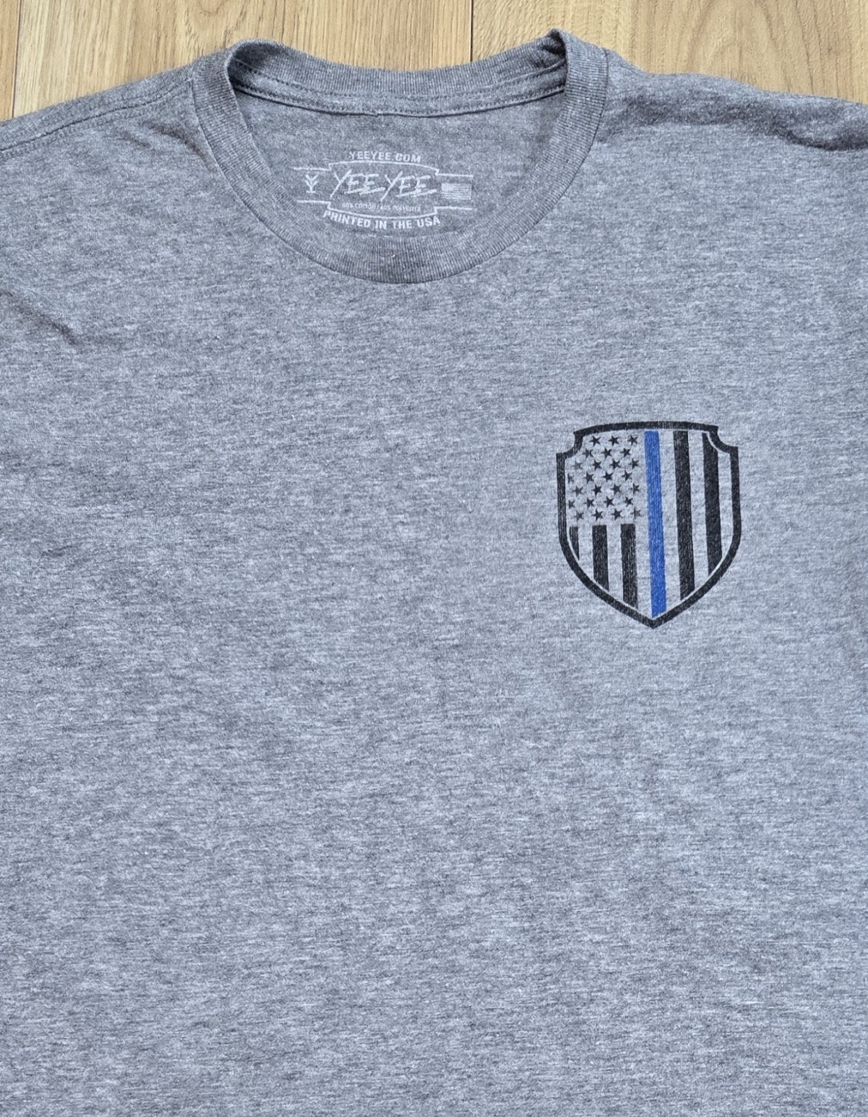 Yee Yee Thin Blue Line Printed T-Shirt Mens Sz Medium, Short Sleeve, Gray