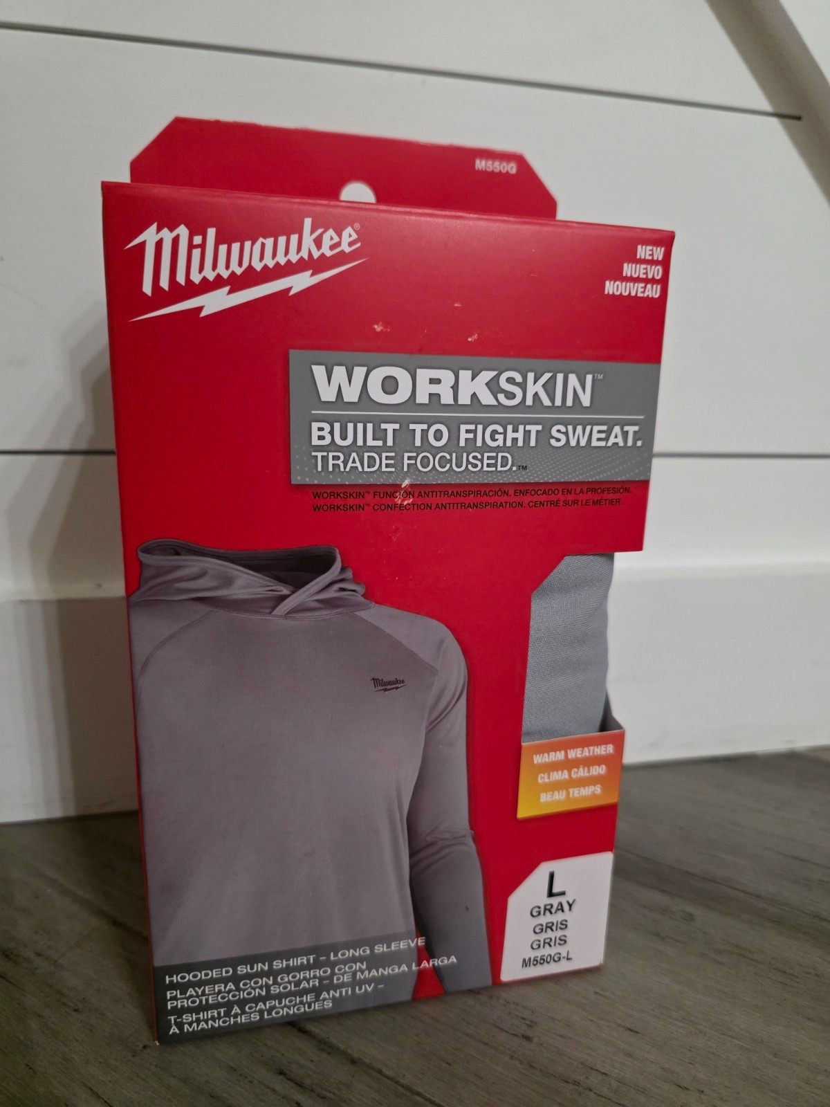 Milwaukee M550G-L WORKSKIN Hooded Sun Shirt-Long Sleeve Gray LARGE