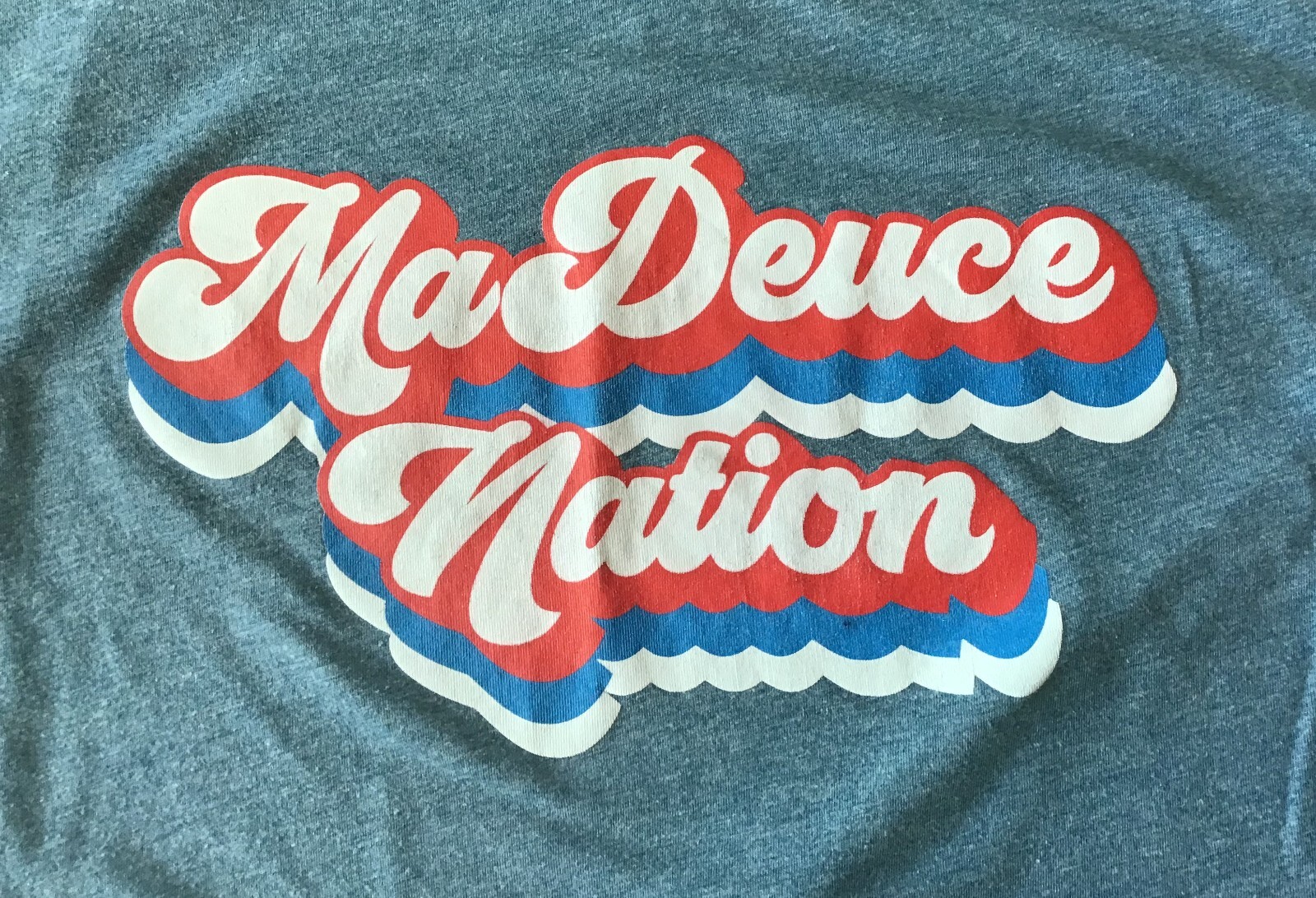 Ma Deuce Nation 70s Logo T-Shirt, Blue, Size Large