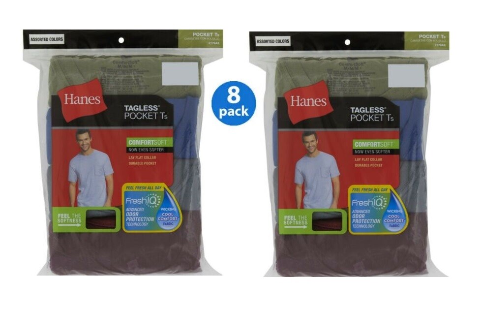 Hanes Men&rsquo;s FreshIQ® ComfortSoft® Dyed Assorted Colors Pocket T-Shirt 8-Pack