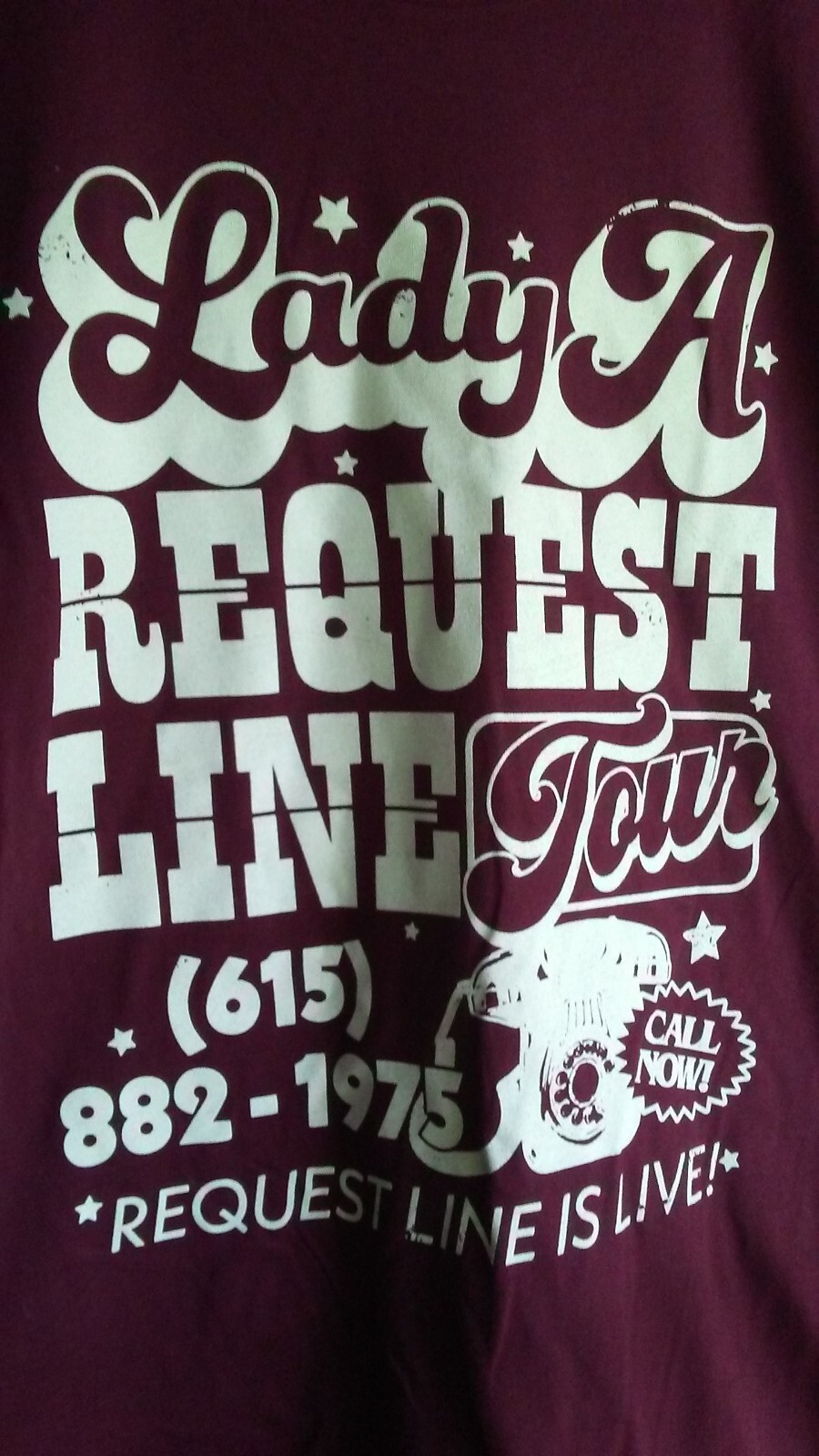 Lady Antebellum Burgundy Country Music Request Line XL Tour Shirt T-Shirt NWOT