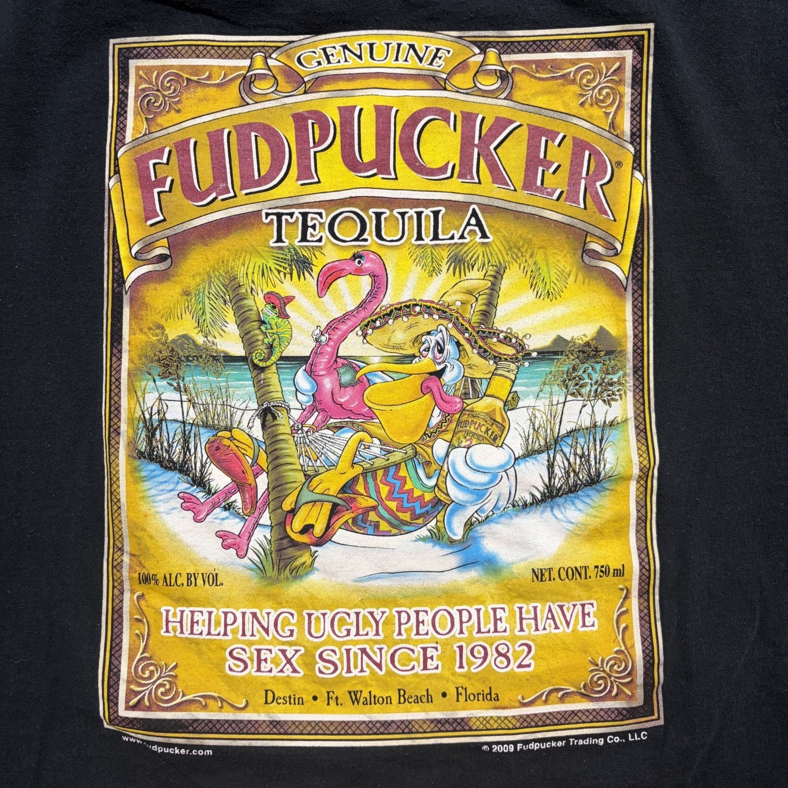 Fudpucker Tequila Black Graphic TShirt Size XL Destin Florida Y2K 09 Beach