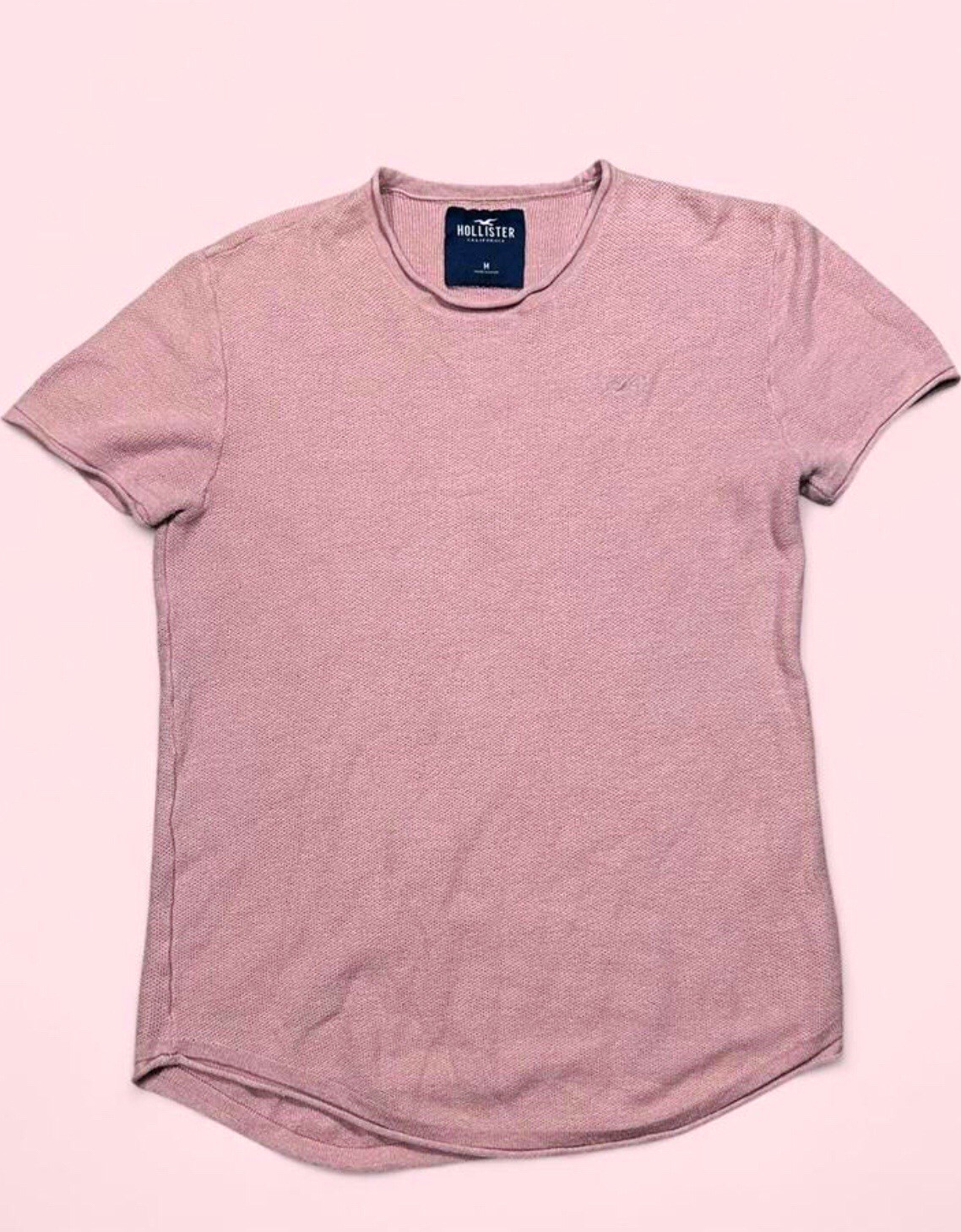 Hollister Men&rsquo;s Pink Solid Knit Logo Crew Neck Short Sleeve T-Shirt Size M