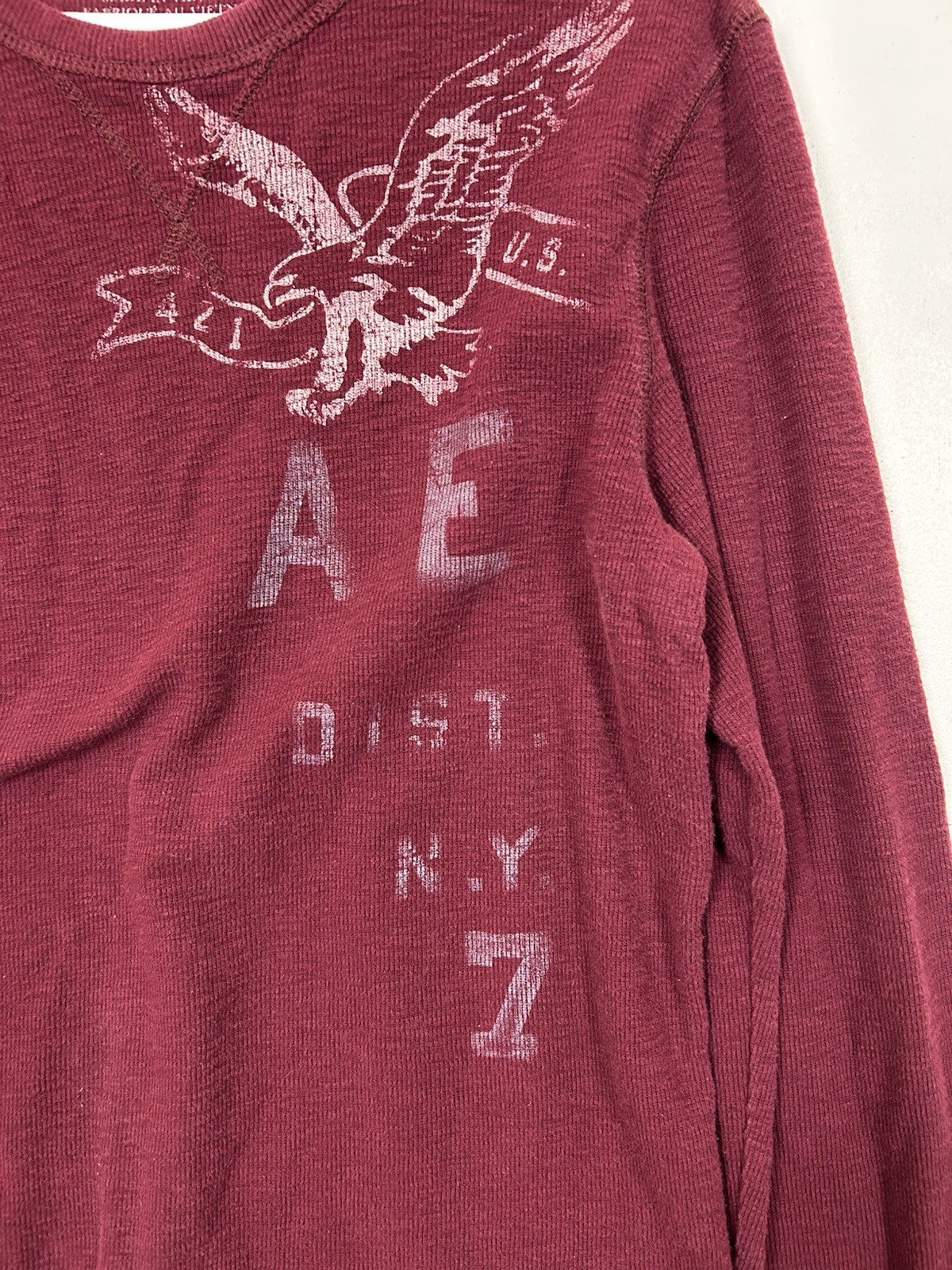 American Eagle Shirt Men&rsquo;s M Red Thermal Waffle Knit Long Sleeve Tagless Shirt
