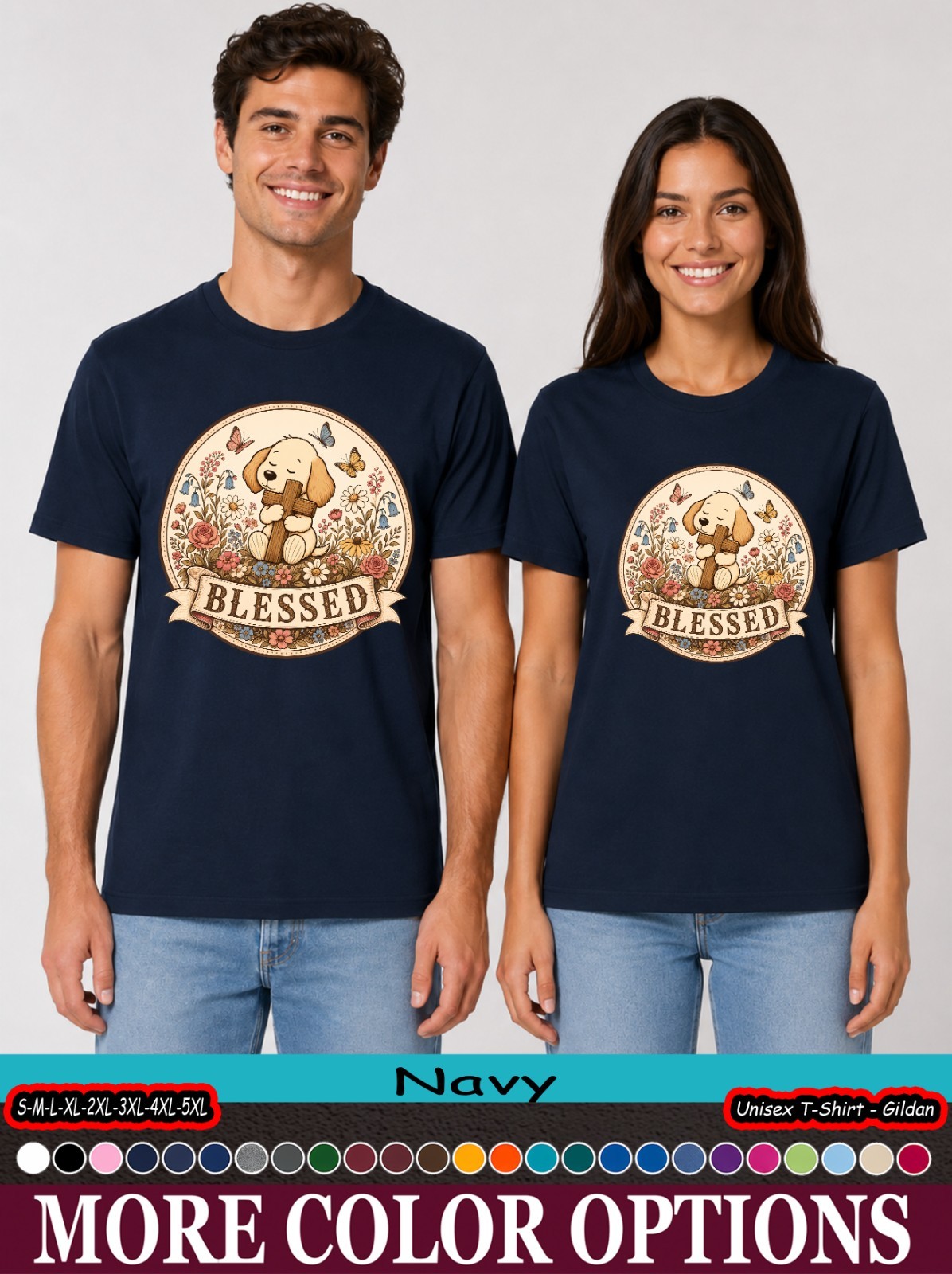 Christian Dog Lover Shirt, Blessed Puppy Cross Floral Faith Tee