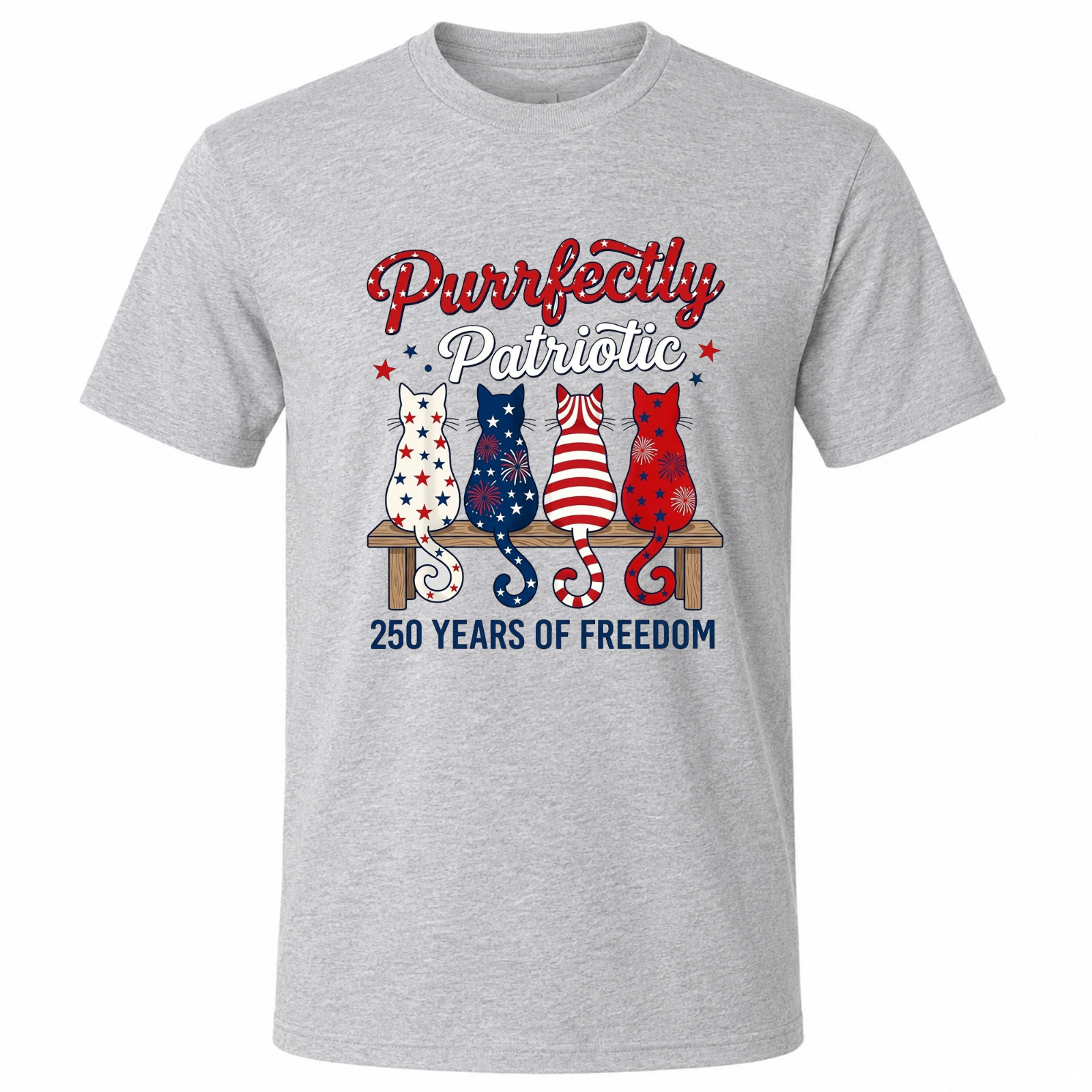 Cat Lovers Purrfectly Patriotic 250 Years Gray Graphic T-Shirt