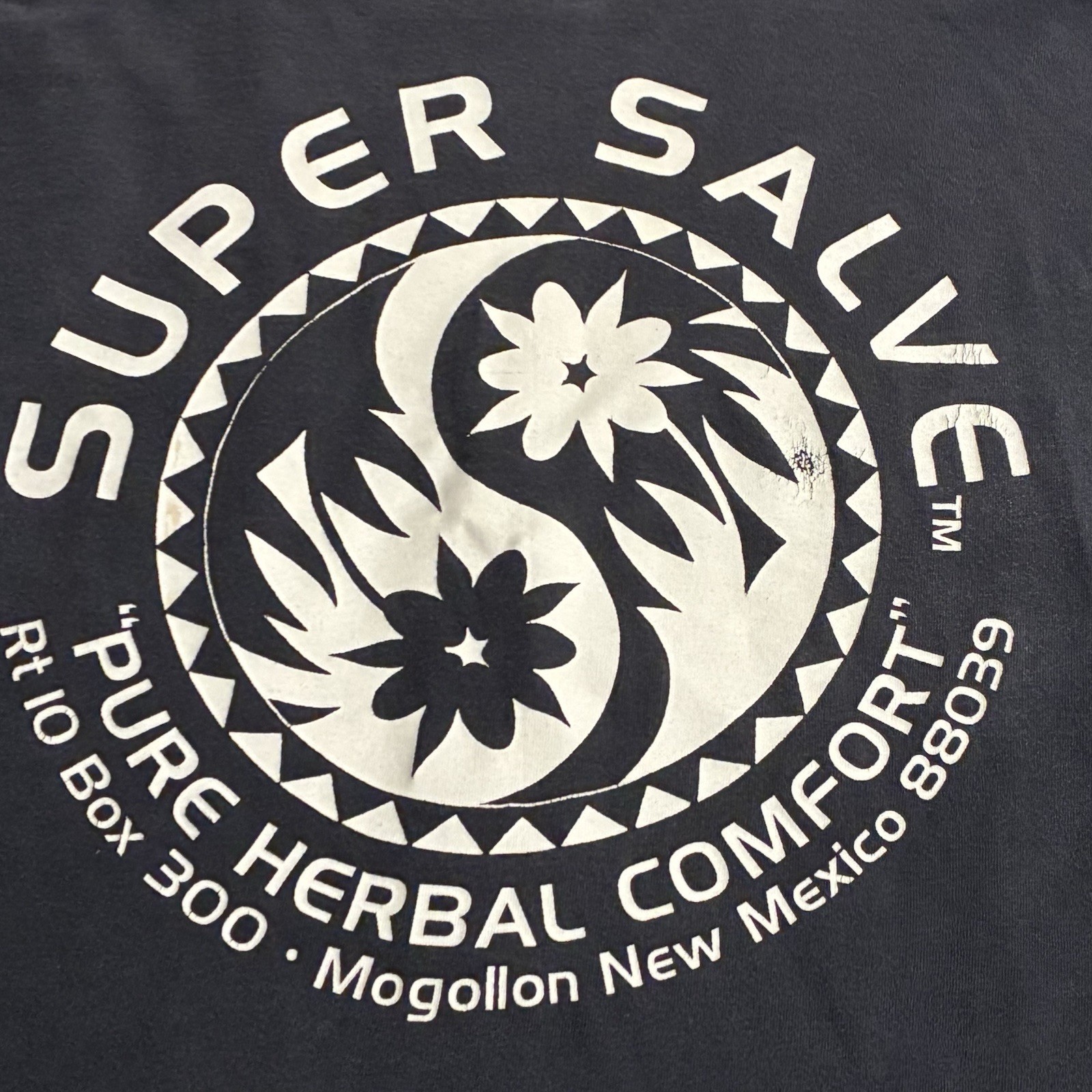Vintage 1990s Super Salve T-Shirt Mens XL Single-Stitch Natural Floral Ying Yang