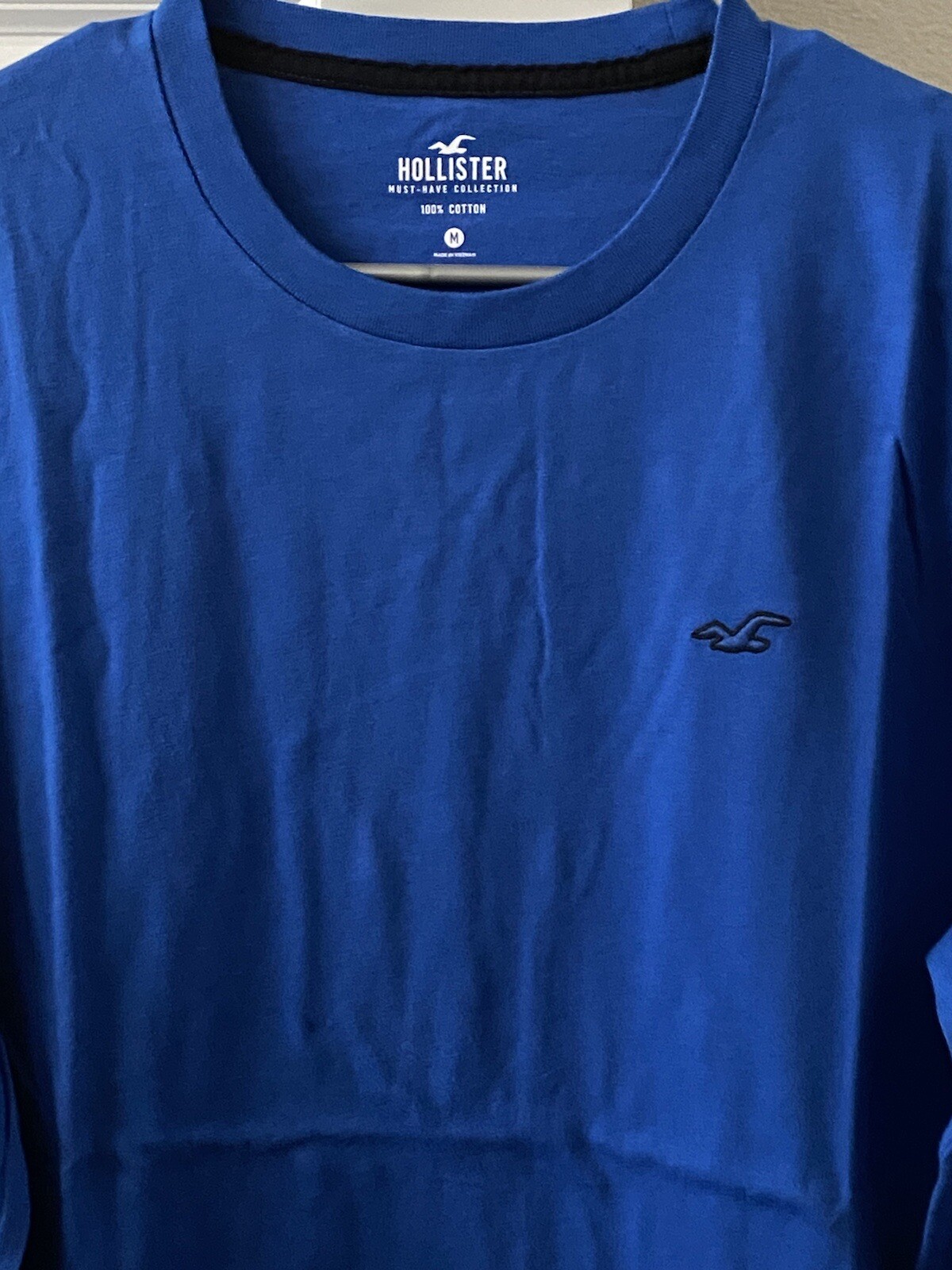 Hollister Men’s Medium Size Blue Long Sleeve Cotton Solid Graphic Tee