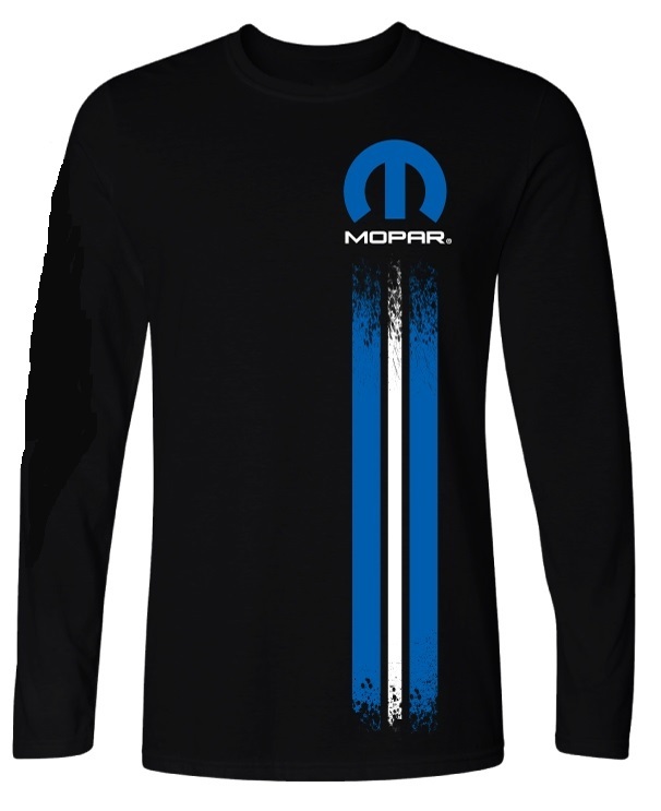 CHECKERED FLAG SPORTS MOPAR LEFT STRIPE LOGO MEN&rsquo;S BLACK LONG SLEEVE TEE SHIRT
