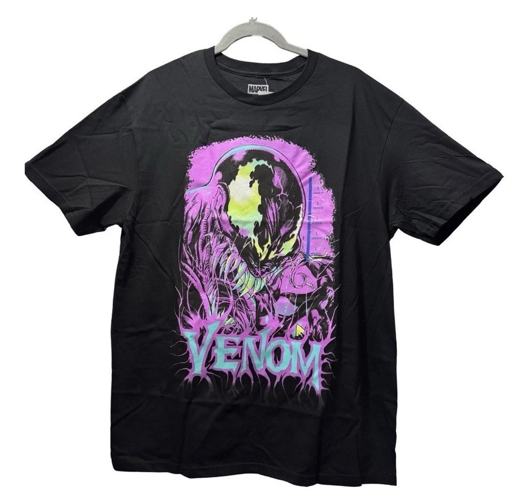 Marvel Venom Graphic Short Sleeve T-Shirt Large Black Neon Purple Green NWT
