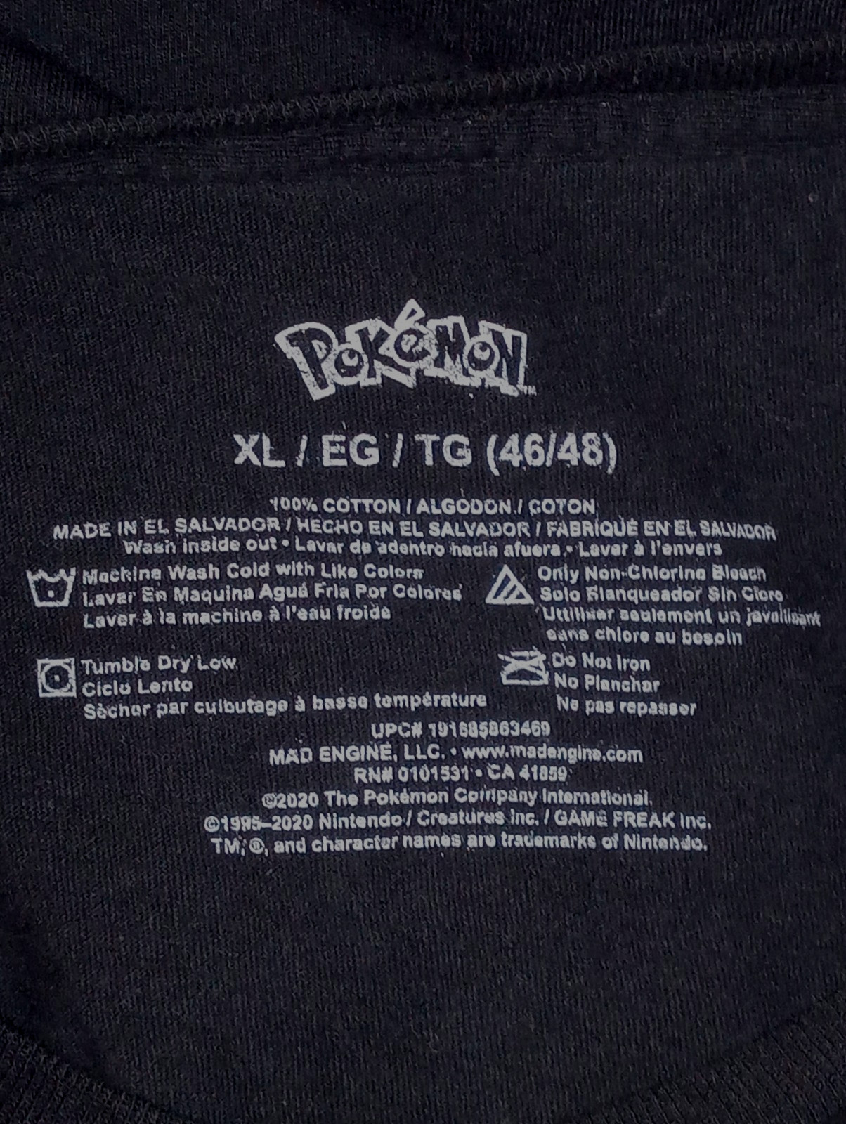 Pokemon Men&rsquo;s Pikachu Black Short Sleeve T Shirt Size XL