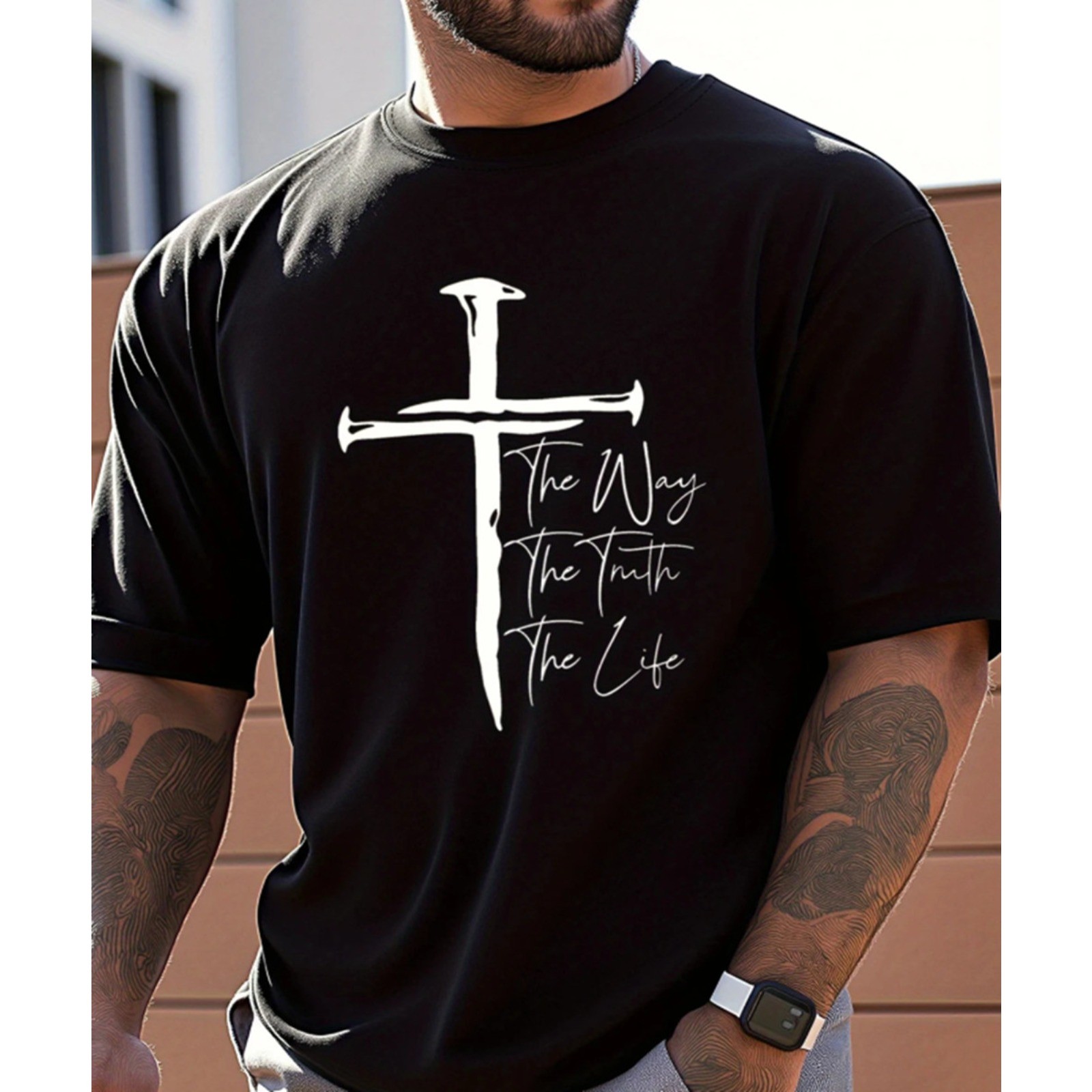 Men&rsquo;s Christian Faith Graphic T-Shirt « The Way The Truth The Life » Cross Tee
