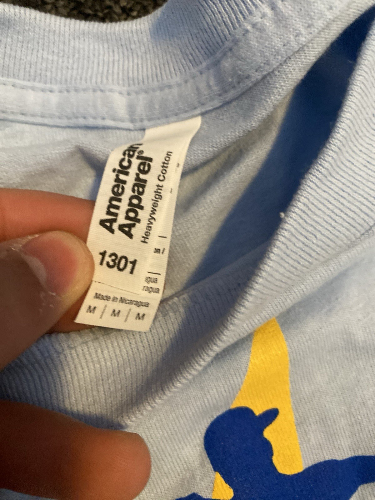 American Apparel 1301 Light Blue Graphic Logo Men&rsquo;s Cotton Crew Neck T-Shirt M