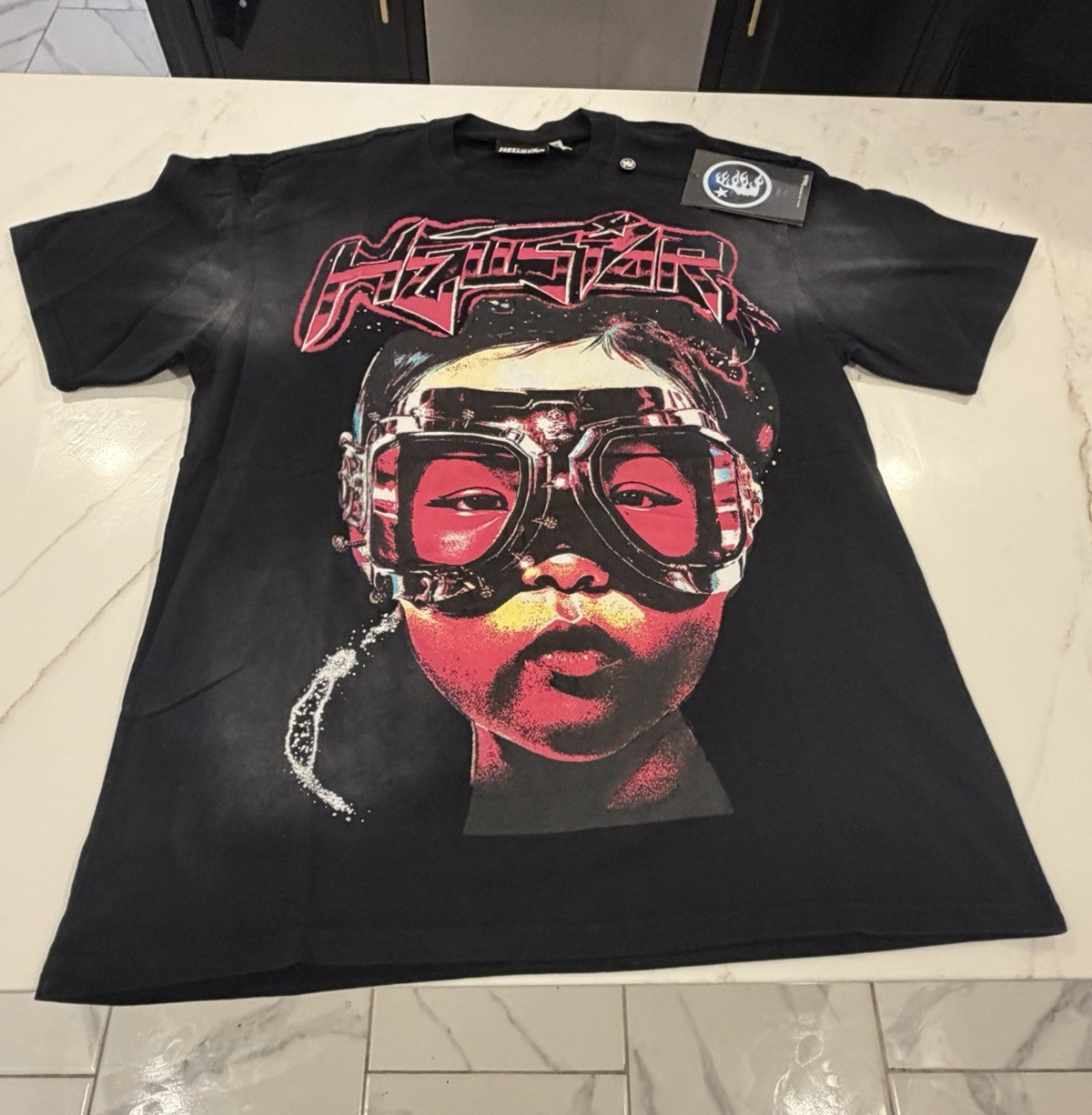 Hellstar Men’s Black Graphic Logo Cotton Crew Neck Short Sleeve T-Shirt M