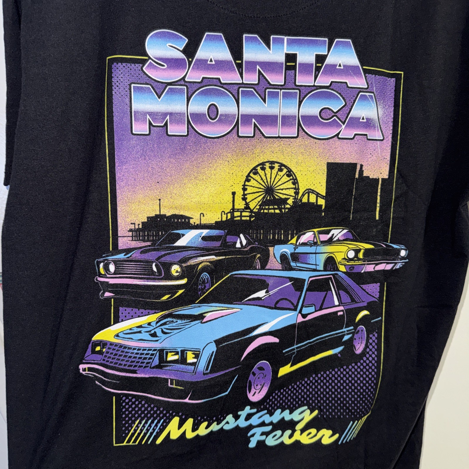 Ford Road Trip T-Shirt Mens XL Black Retro Santa Monica Mustang Fever Graphic