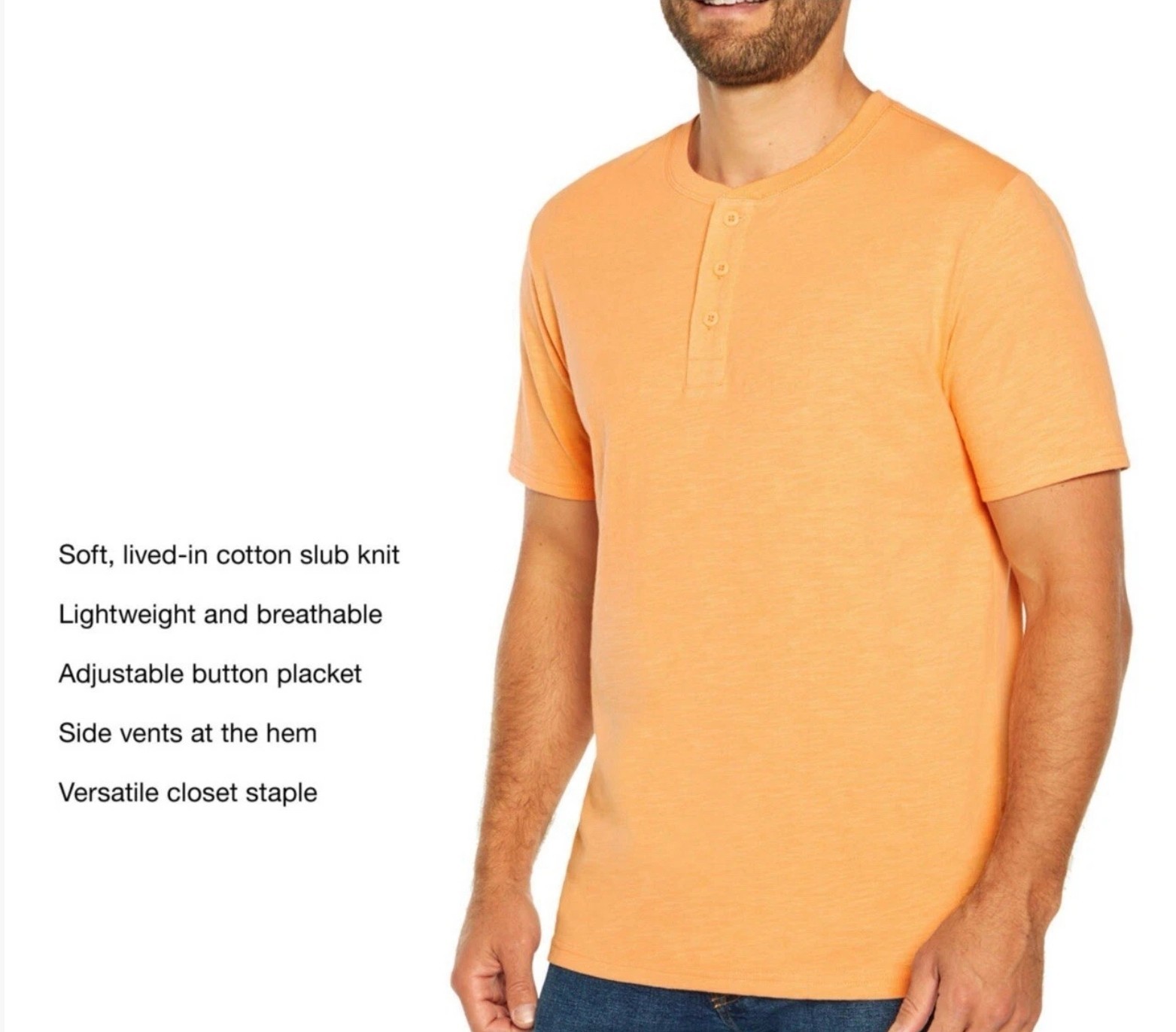 GAP Men&rsquo;s Soft Short Sleeve Half Button Collar Slub Henley Apricot Wash Medium