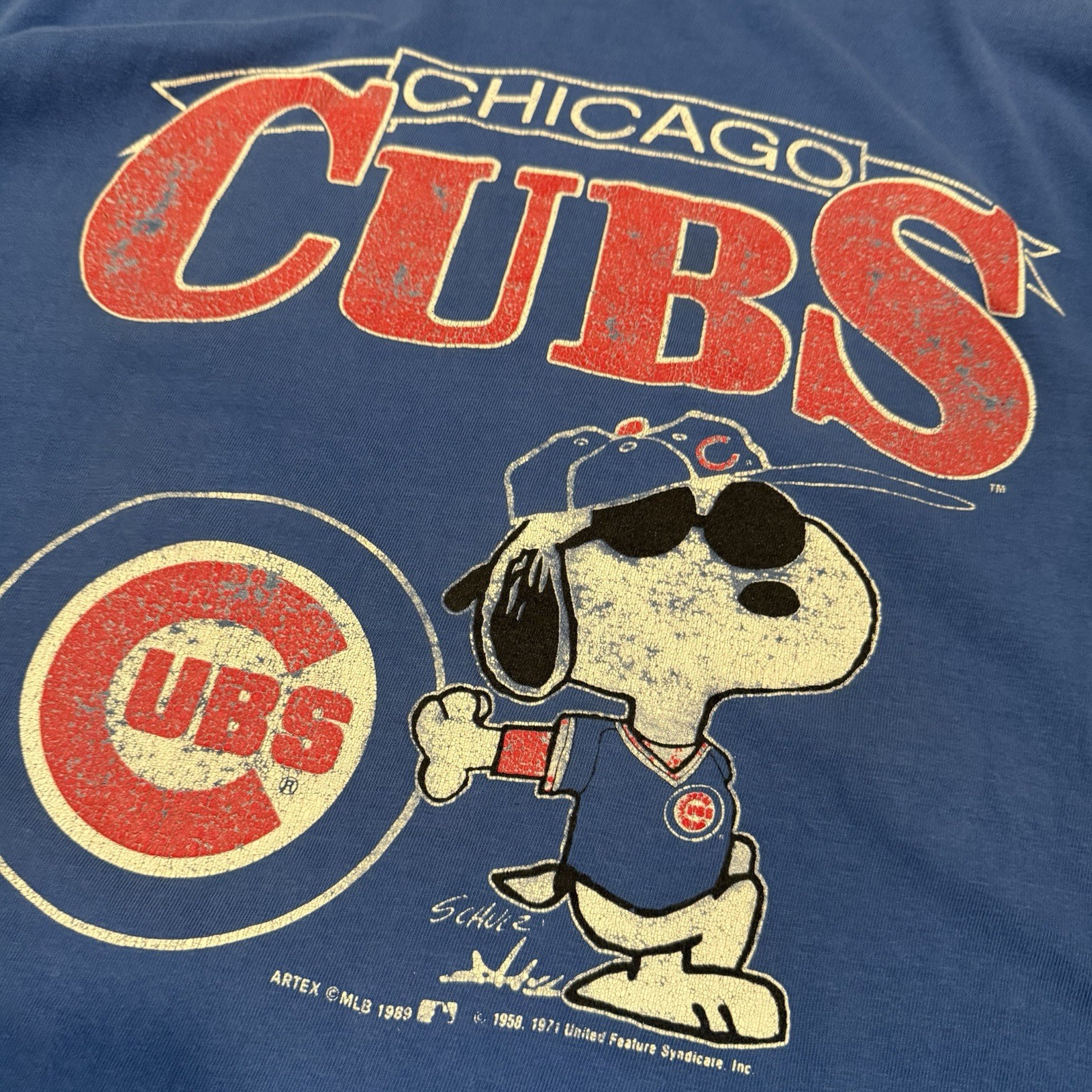 Vintage Chicago Cubs Snoopy 1989 MLB Baseball Artex 80s Size XL T-Shirt 1980s
