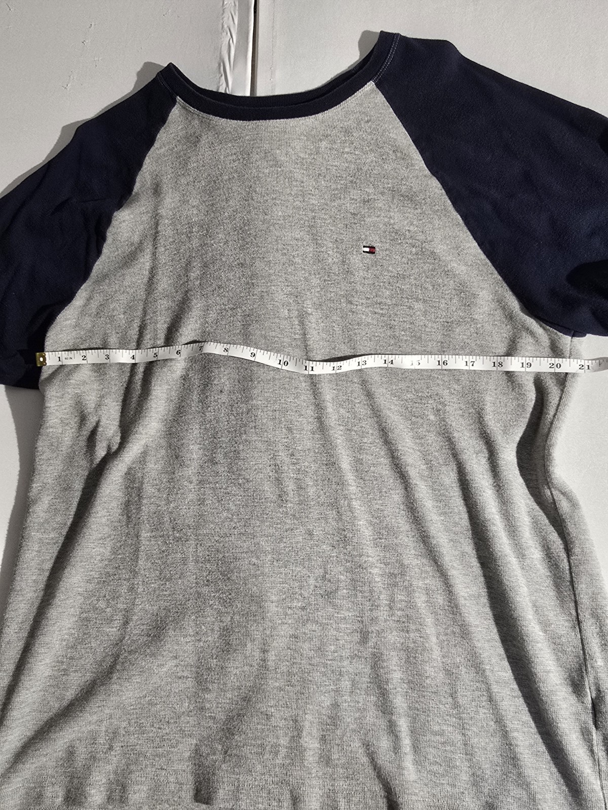 VTG Tommy Hilfiger Raglan Shirt Men’s L Gray Blue Y2K Skater Grunge Waffle