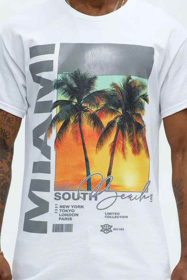 Fashion Nova Mens Miami South Beach Live White Shirt New S-3XL