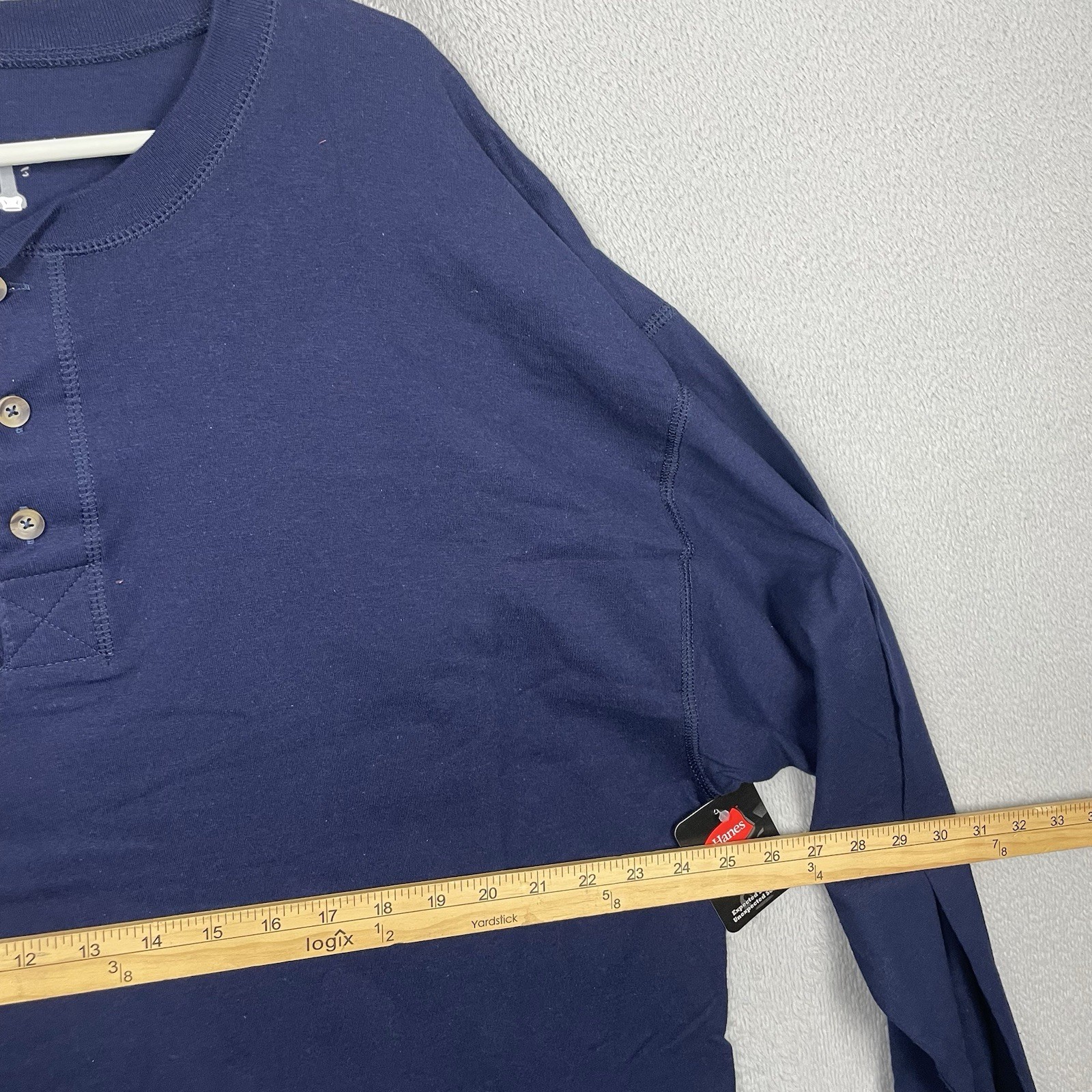 Hanes Henley Shirt Beefy Mens Size 2XL Blue 3 button Long Sleeve Cotton NWT