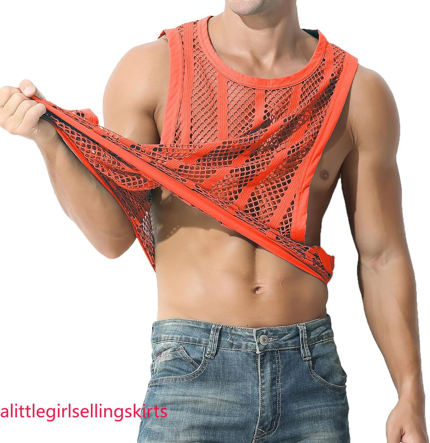 Men&rsquo;s Mesh Tank Tops Fishnet Striped Top Sleeveless See Thru Muscle Undershirts