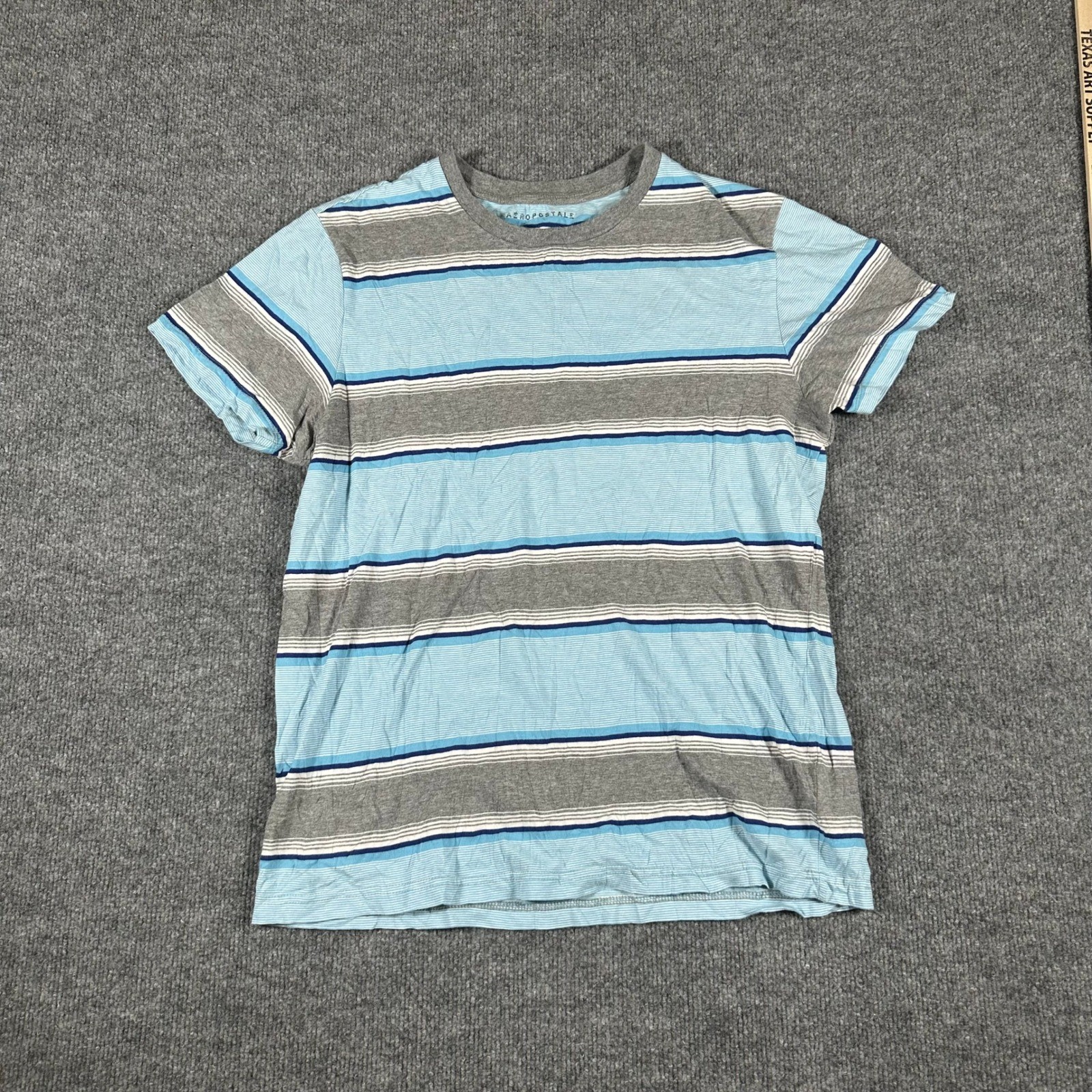 Aeropostale T-Shirt Mens Size L Blue Grey Striped Crew Neck Short Sleeve Casual