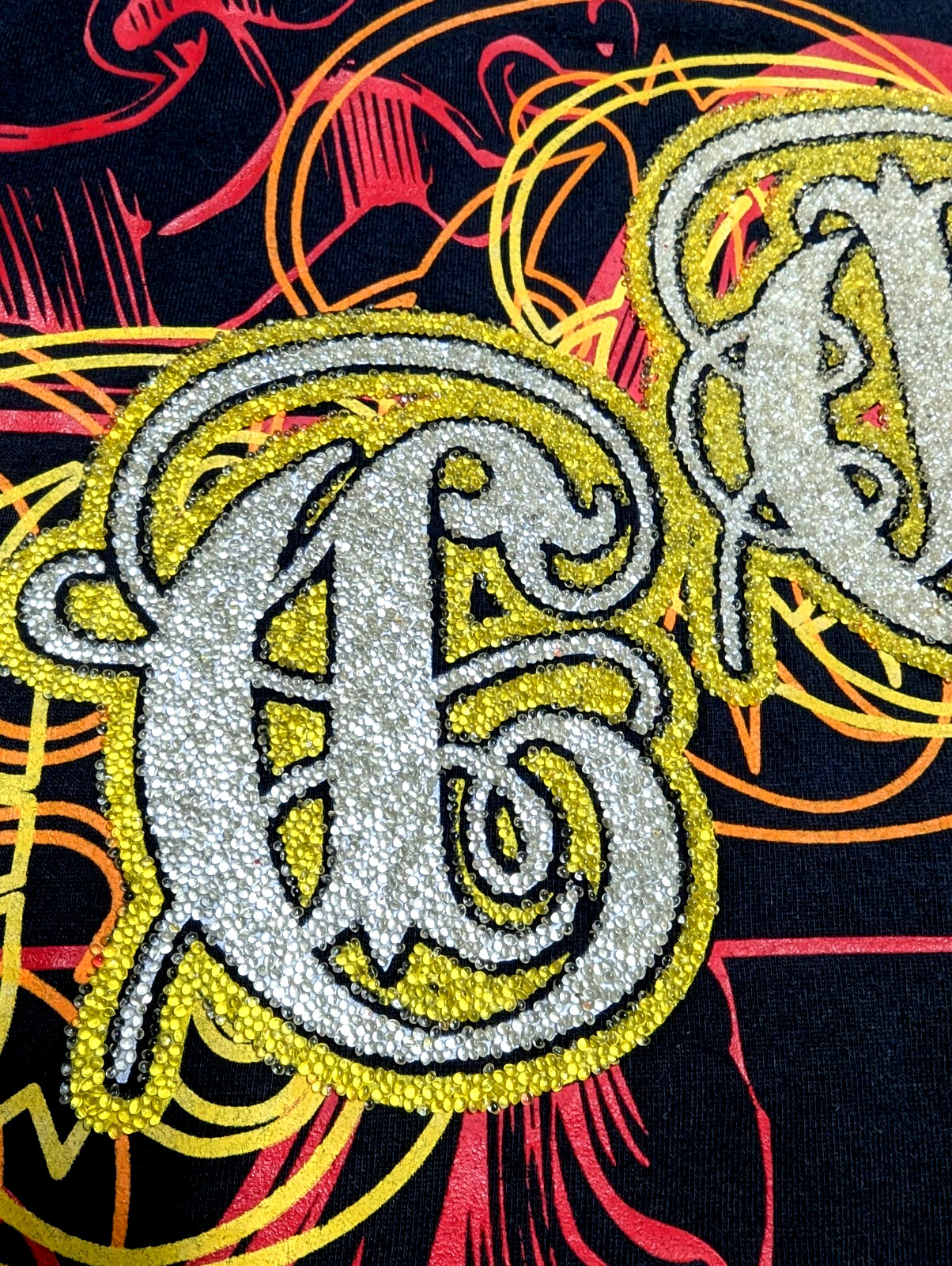 Cezer Men’s 2XL Black T-Shirt Beaded Bling Graphic Y2K Hip Hop