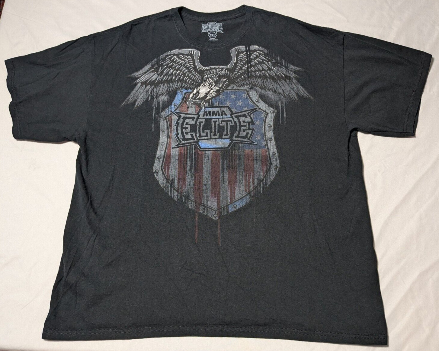 VTG Y2K MMA ELITE USA EAGLE SHIELD Men 2XL Black Cotton Graphic Print T-Shirt