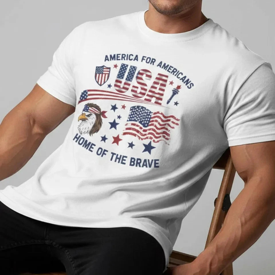 Home of The Brave USA Flag Shirt Patriotic Eagle 250th Anniversary Tee