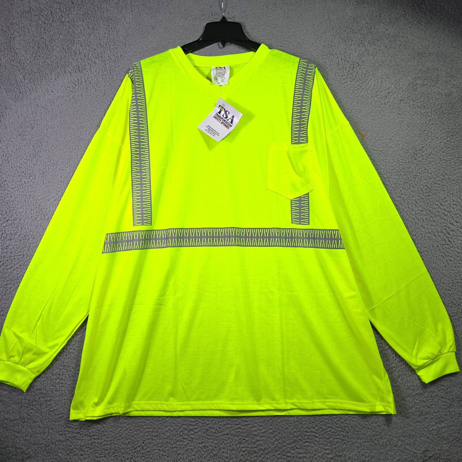 TSA Hi Viz Shirt Mens 6XL Yellow Long Sleeve Pocket Tee Casual Class 1 2 NWT