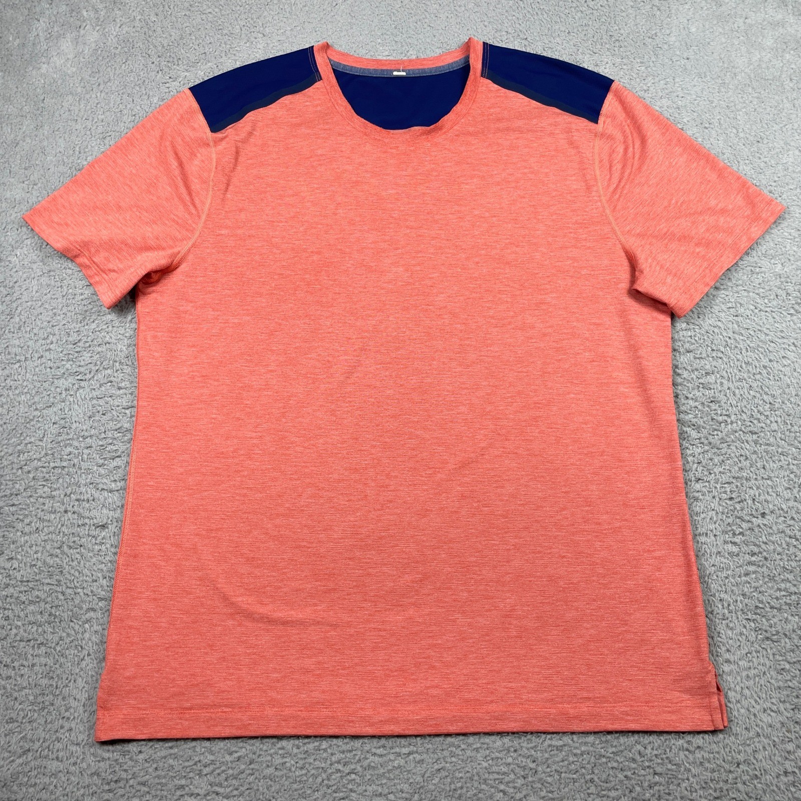 Lululemon Metal Vent Tech Training Shirt Mens L-XL Orange Navy Blue Athletic