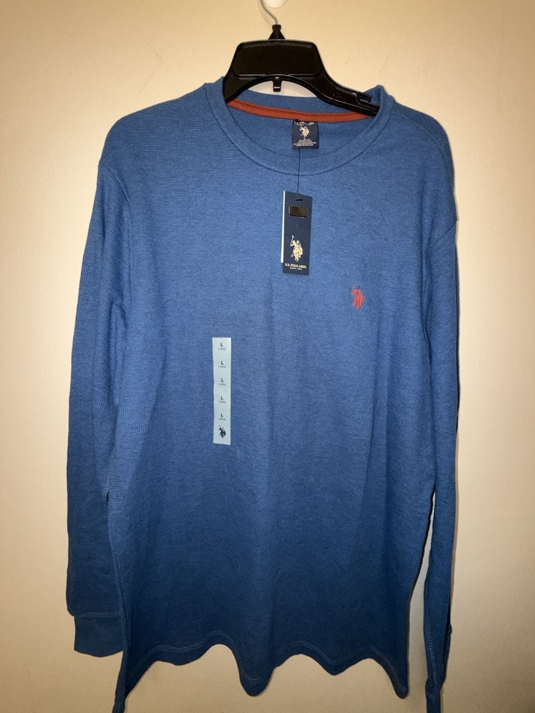 U.S. Polo Assn. Men&rsquo;s Blue Waffle Knit Long Sleeve Thermal Shirt