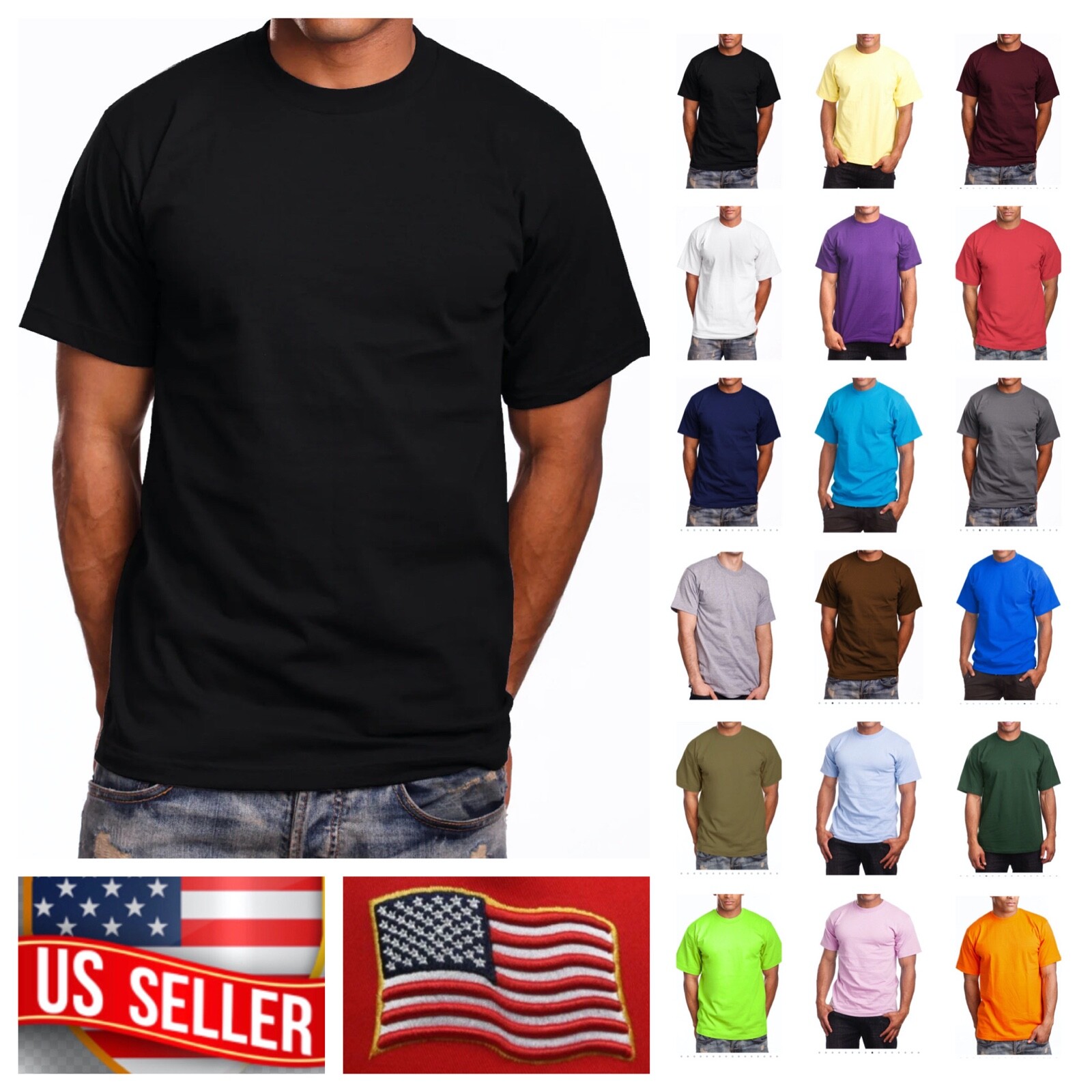Mens Big and Tall Heavy Weigh Plain T-Shirt Crew Neck Camo Basic Solid Tee S-7X
