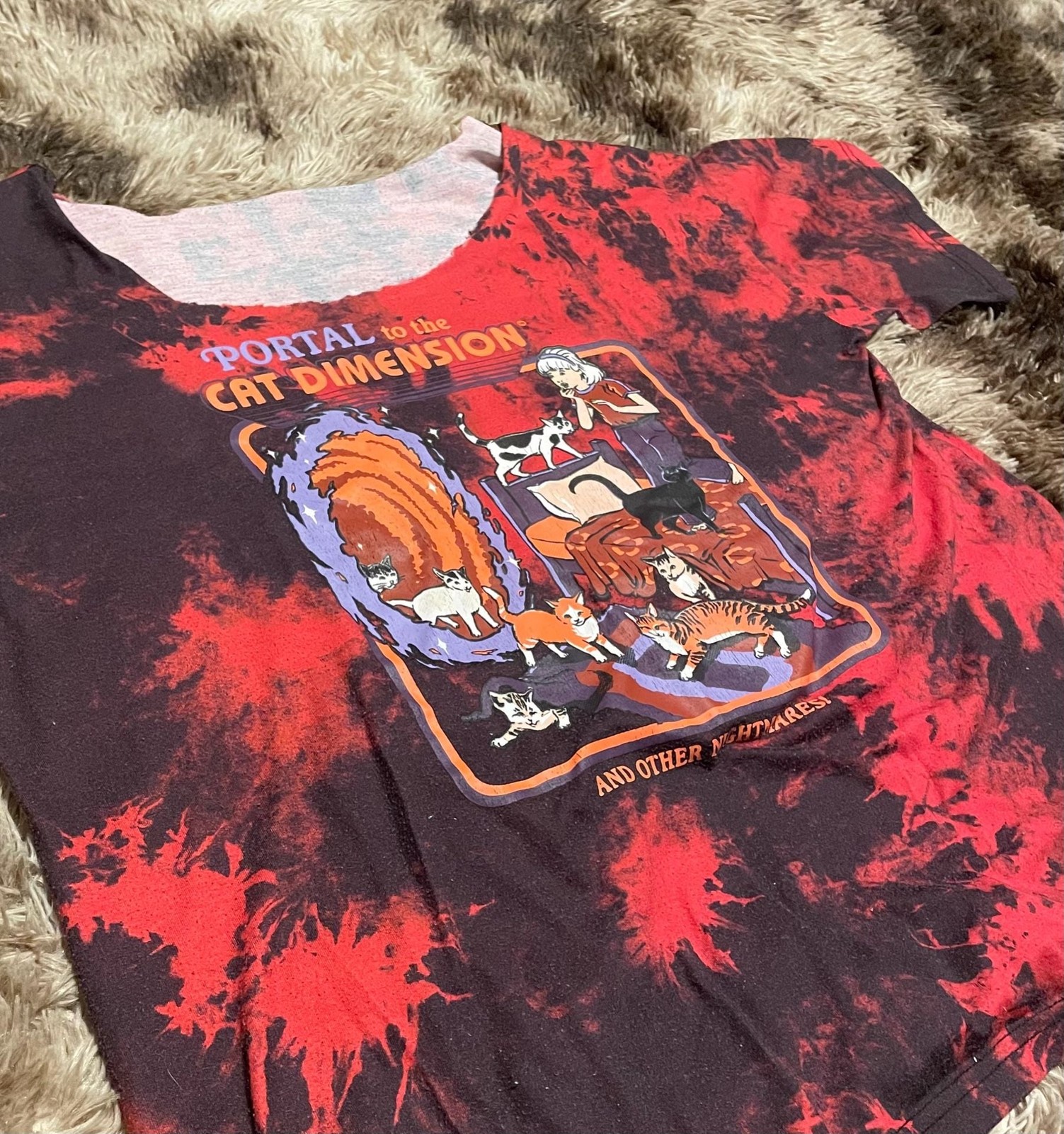 Romwe Steven Rhodes Portal to the Cat Dimension Tie-Dye Graphic T-Shirt