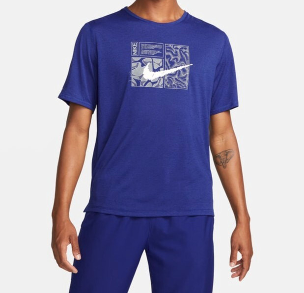 Nike Men&rsquo;s Dri-FIT Miler DYE Blue Short Sleeve Graphic Running Tee DQ6508-455 M