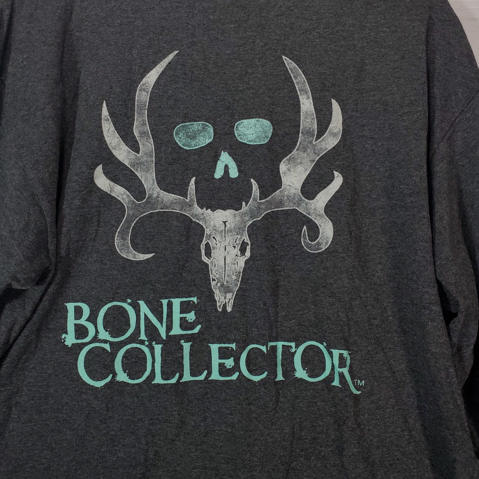 Bone Collector Shirt Mens Large Heather Gray Long Sleeve Deer Buck Skull Hunting