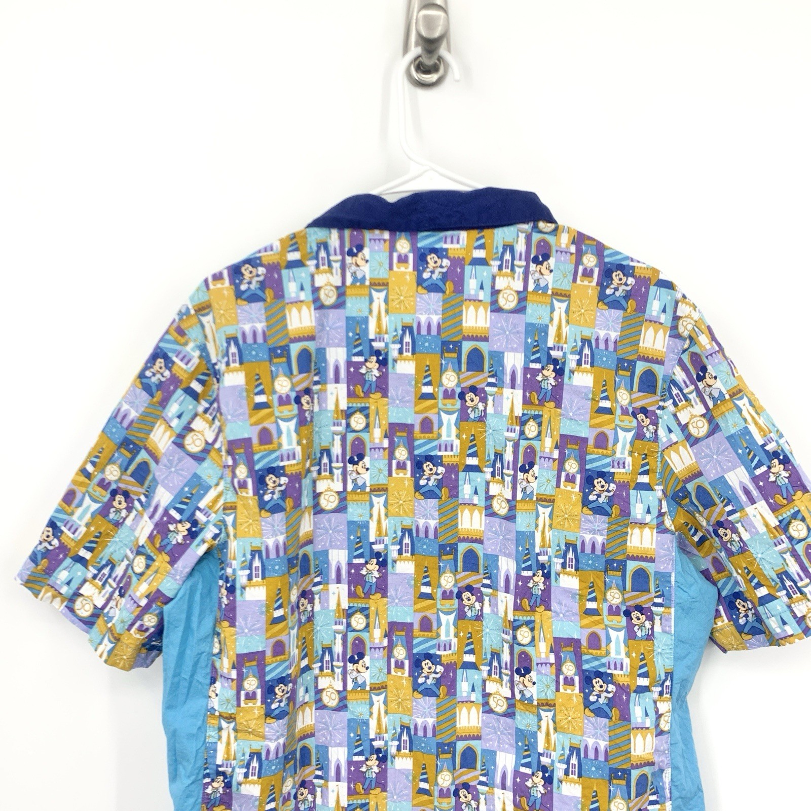 Disney Store Men Size Medium Shirt Button Down Top 50th Anniversary Blue Mickey