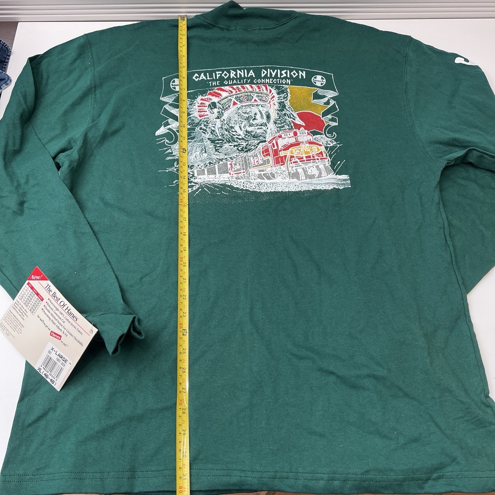 Vintage Santa Fe Railroad Long Sleeve NOS Hanes Signature Green Trains BNSF NWT