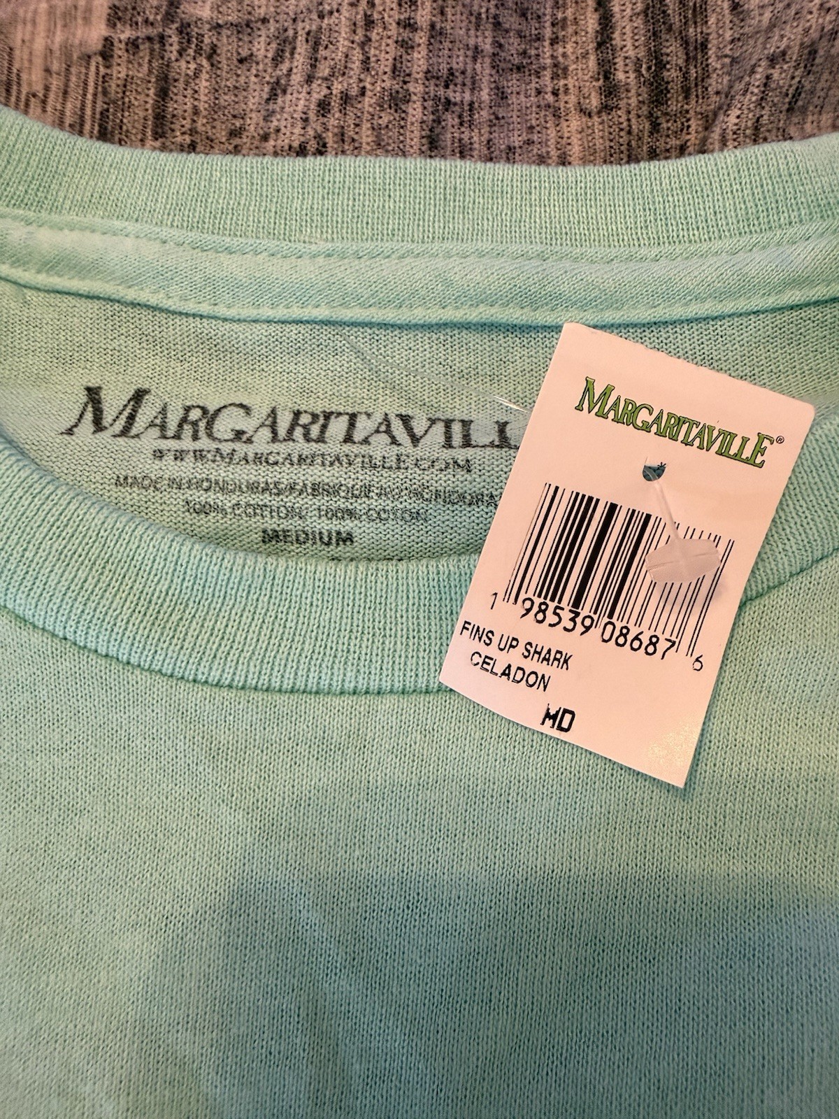 Margaritaville Fins Up Shark Celadon Long Sleeve Men&rsquo;s T-Shirt Cotton Size M