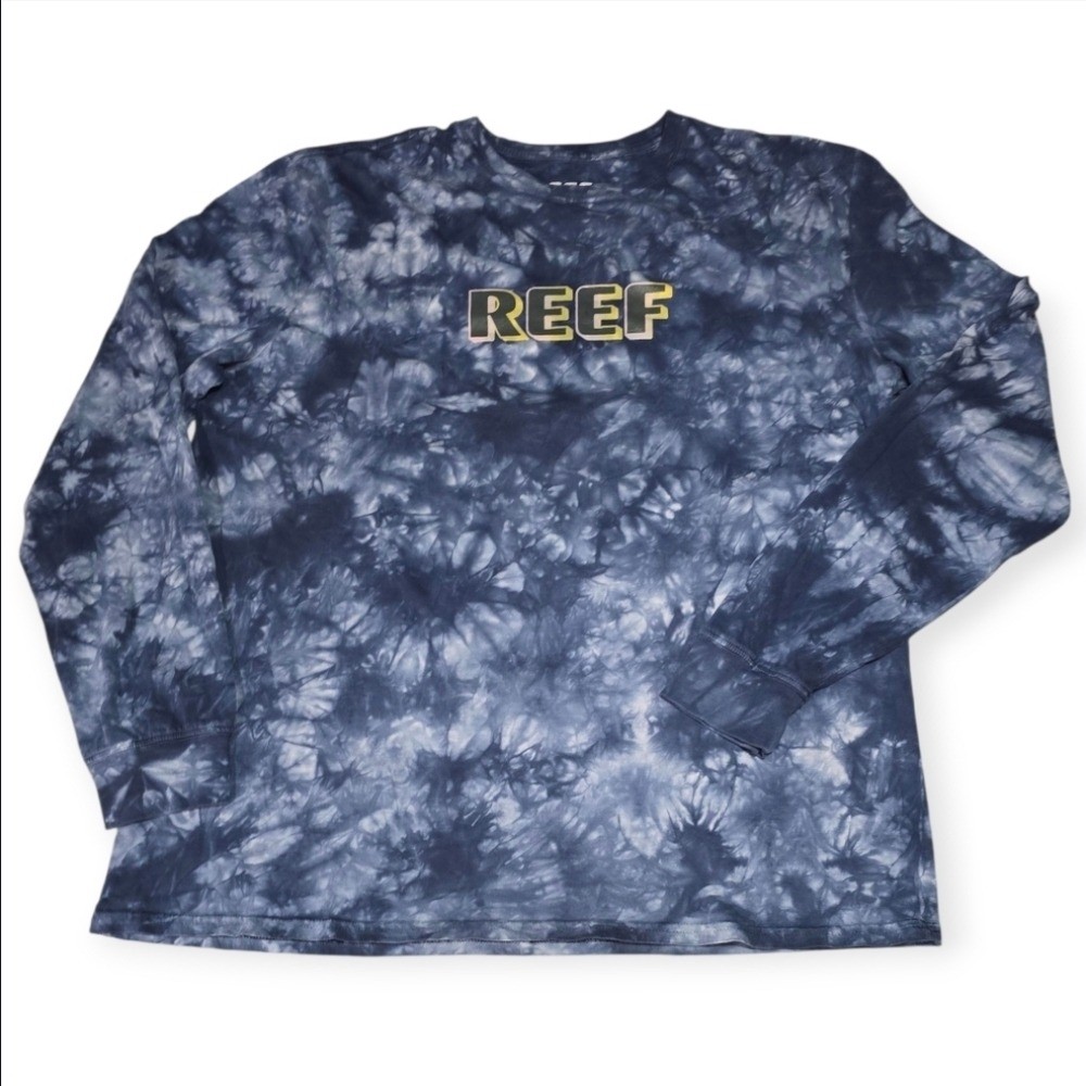 Reef Graphic T-Shirt Mens Long Sleeve Tie Dye Palm Tree Deep Blue XL FLAWS