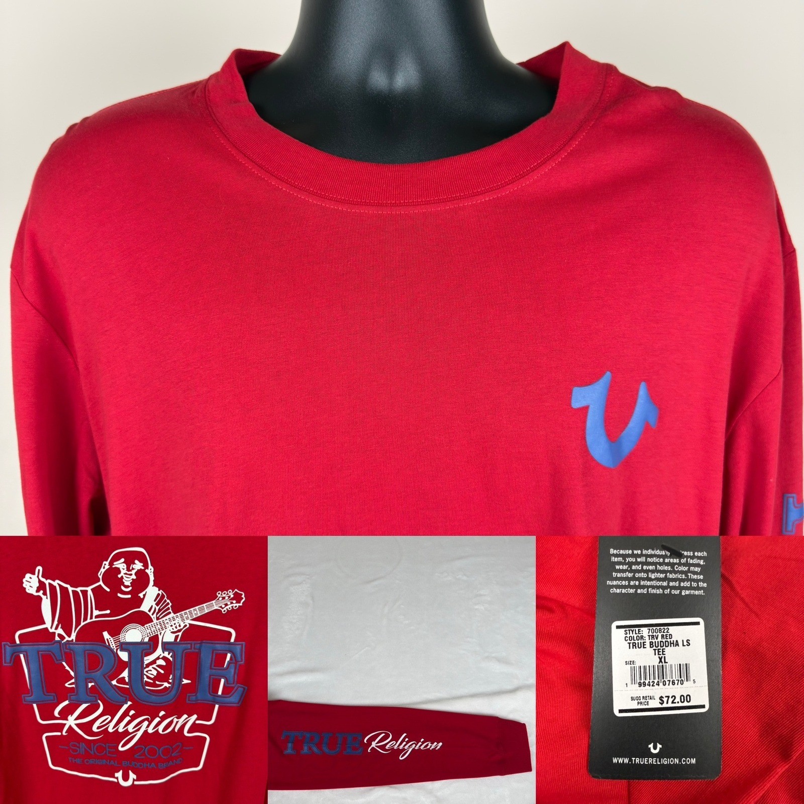 True Religion Mens True Buddha LS Tee Red Long Sleeve Graphic Shirt XL New $72