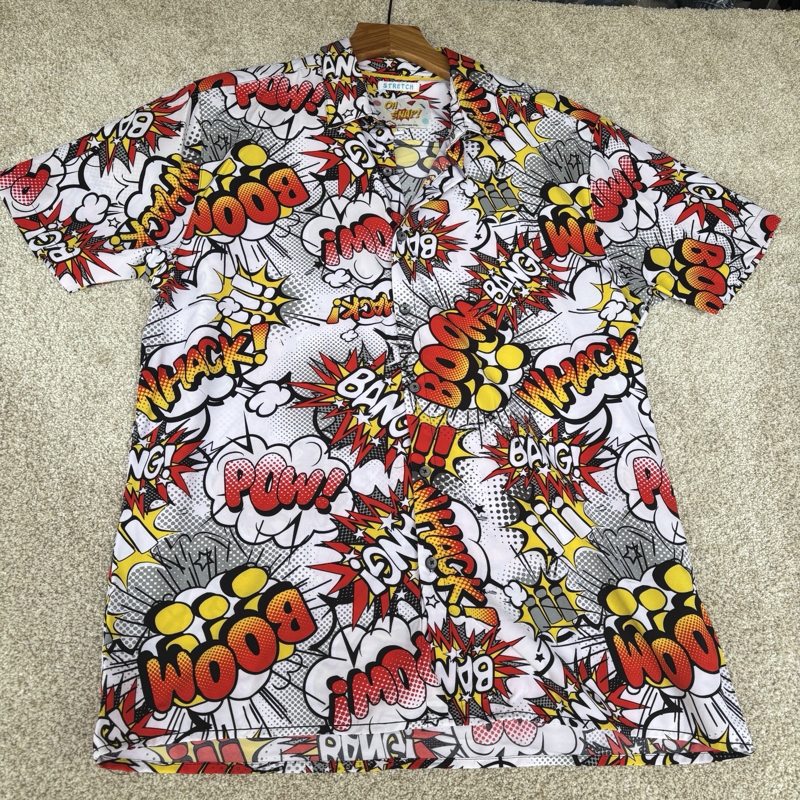 Comics Button Up Stretch Shirt Men&rsquo;s Large « Colorful Bang Whack Boom Wow Pow »