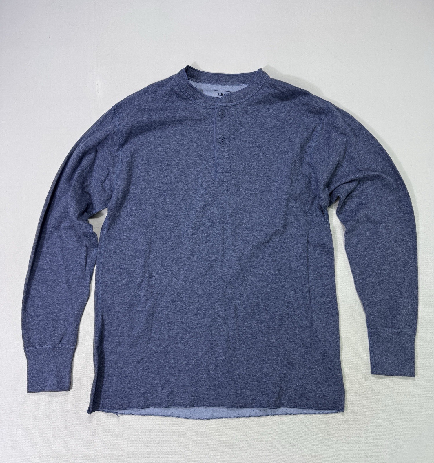 LL Bean River Drivers 2 Layer Thermal Henley Wool Men&rsquo;s Large Blue Outdoorsman