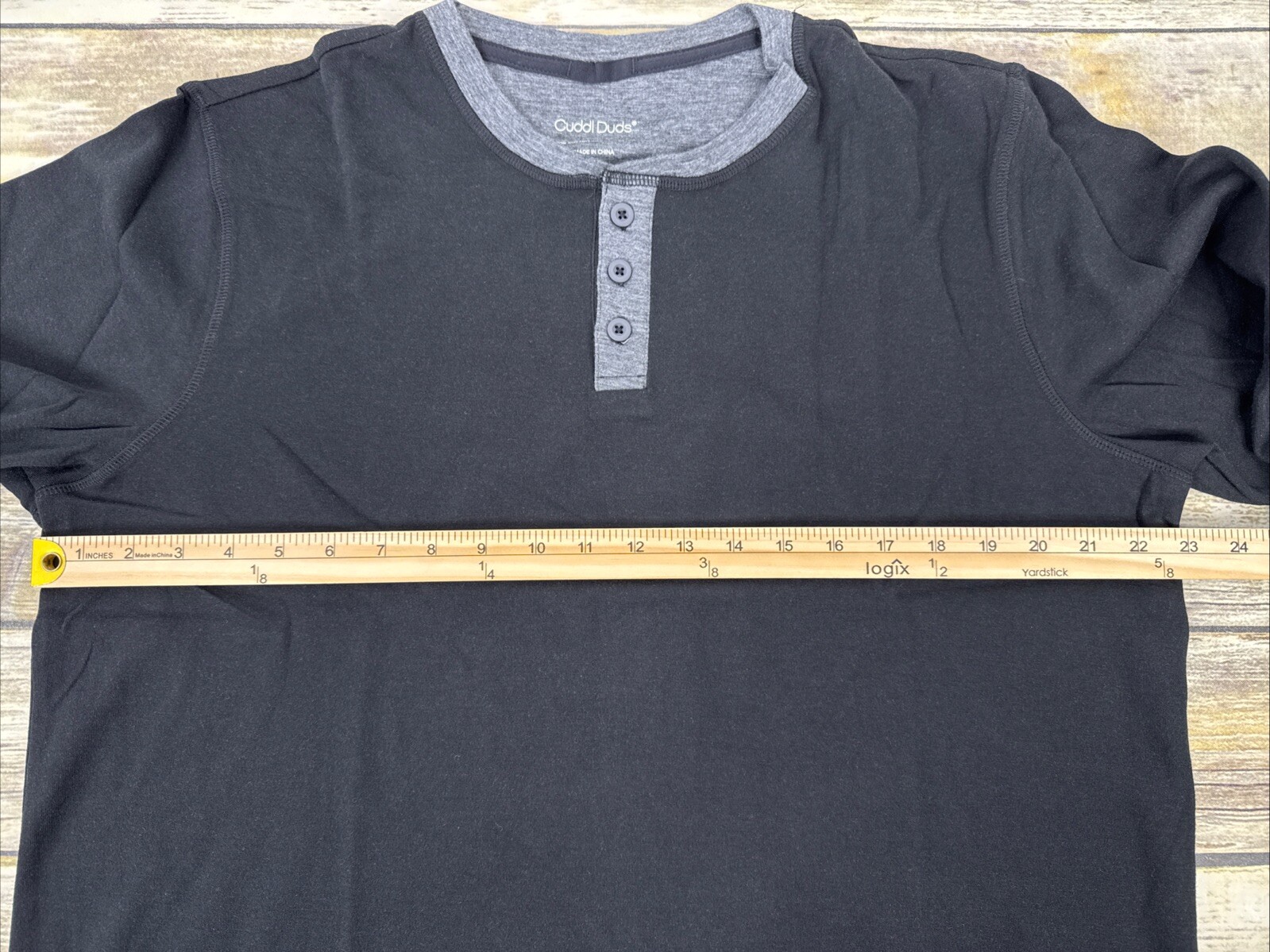 Cuddl Duds Mens Double Jersey Henley Shirt Mens Size L Black Long Sleeve QVC