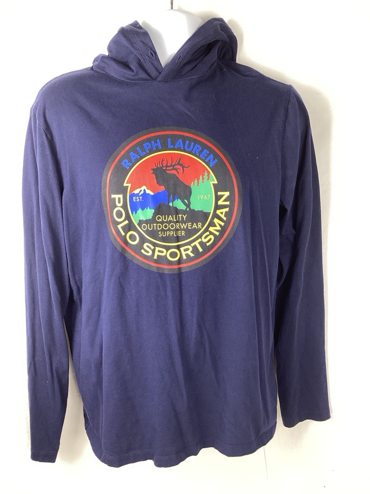 Polo Ralph Lauren Sportsman Hooded T Shirt Mens Medium Big Graphic No Drawstring
