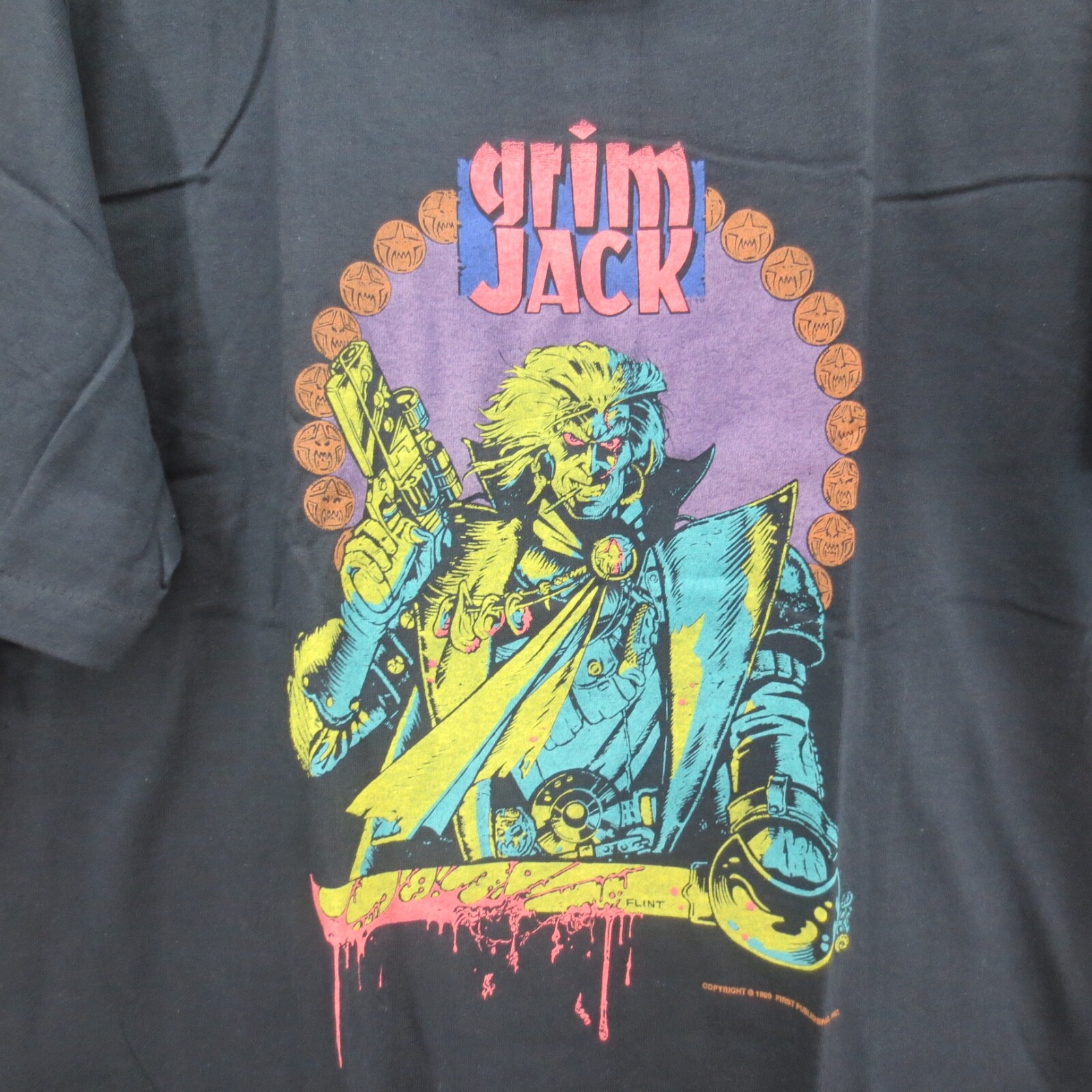 Vintage Grim Jack 1989 Graphitti Comics Comic Book Image L Single Stitch Black T