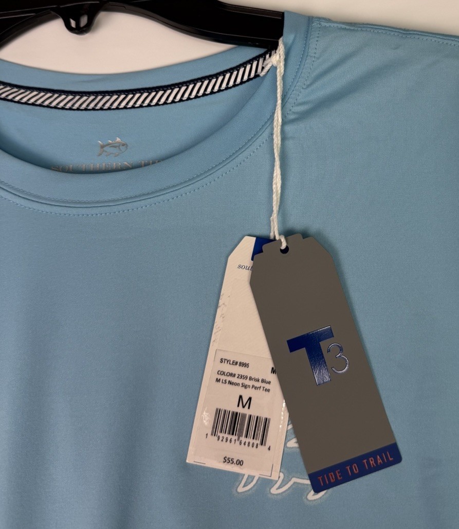 Southern Tide MEDIUM Long Sleeve Classic Logo Performance Tee Blue NWT MSRP $55