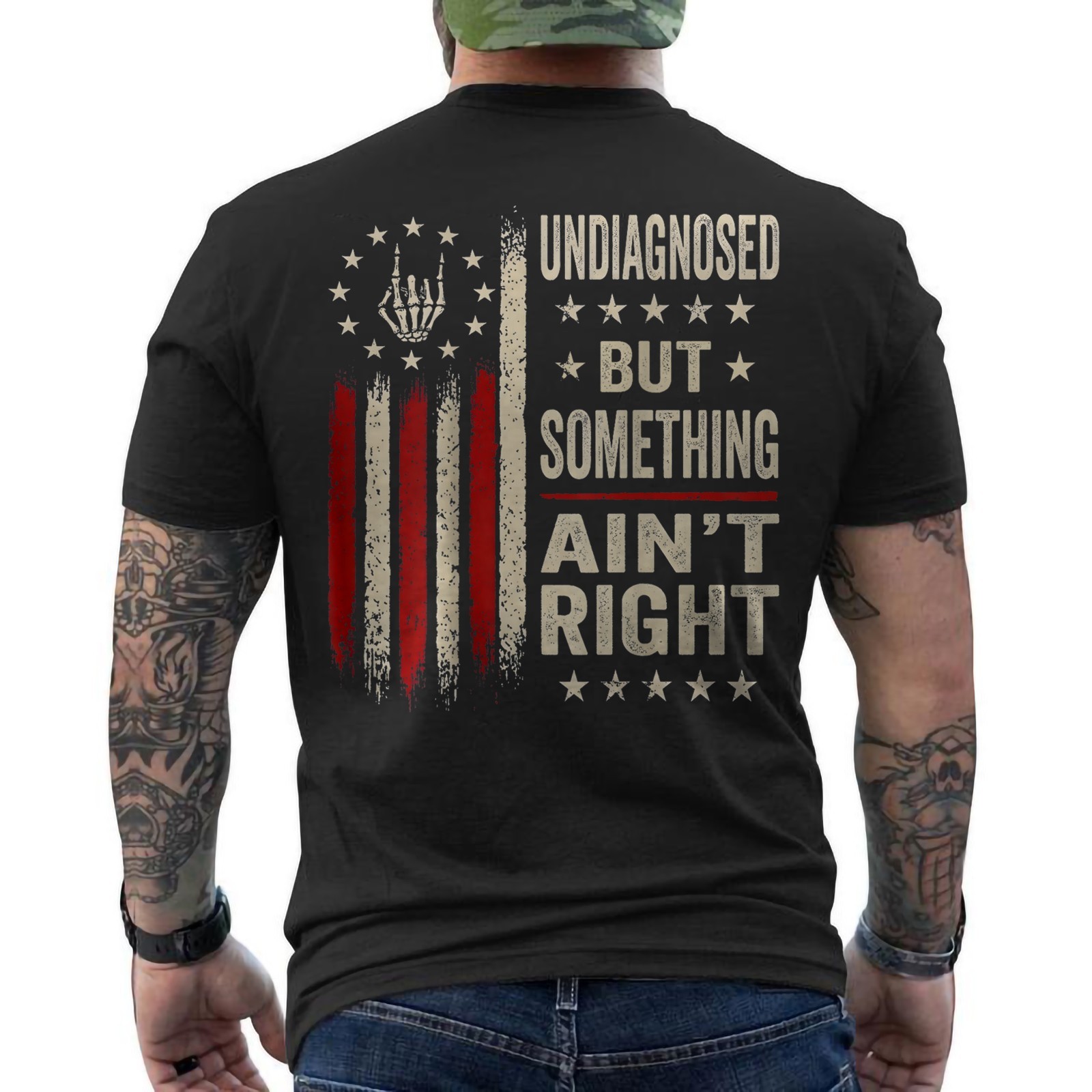 Undiagnosed But Something Ain&rsquo;t Right Funny American Flag Retro ON BACK T-Shirt