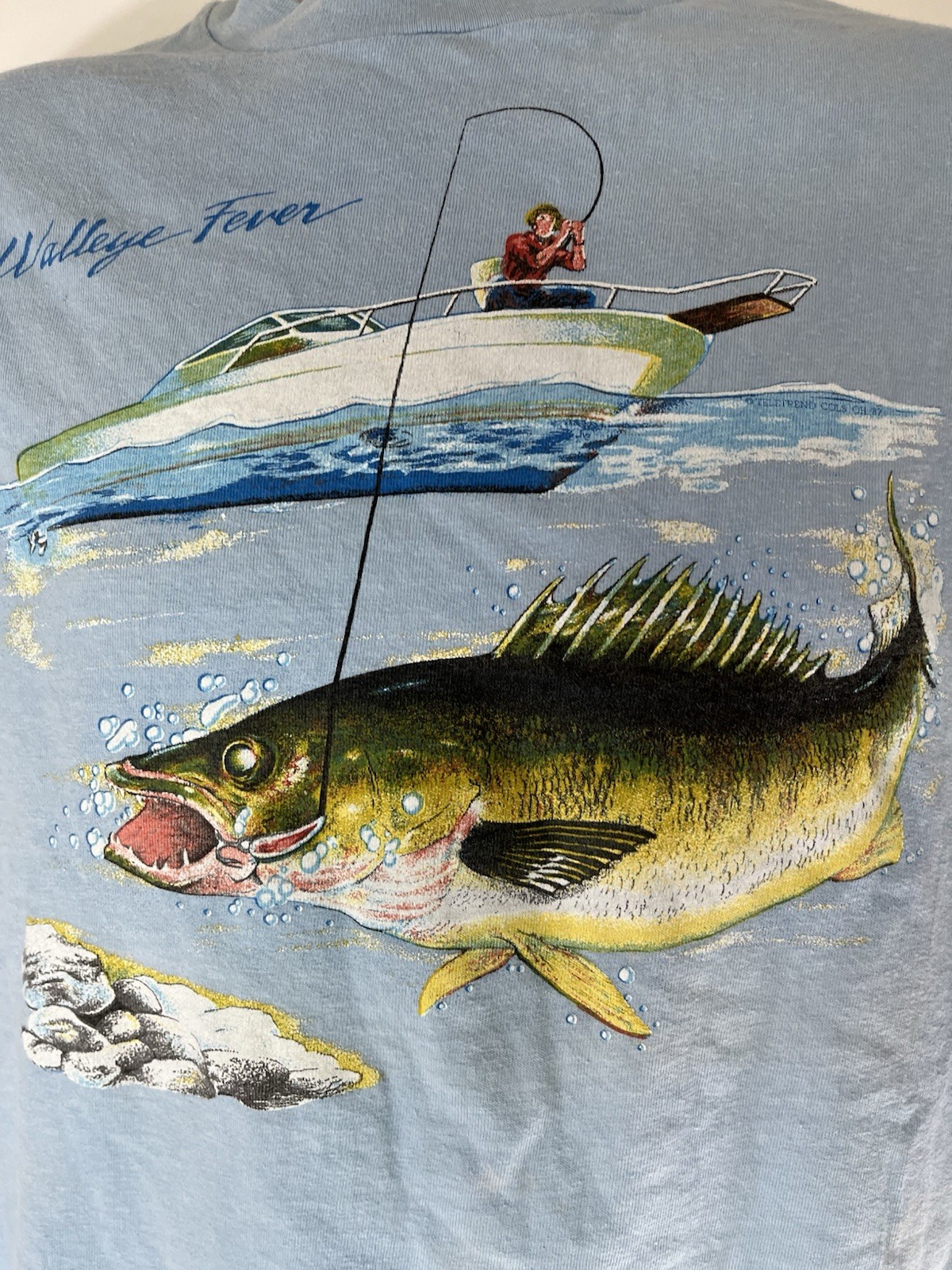 Vintage 80s Walleye Fishing Fish T-Shirt Size Large Distressed Animal Nature