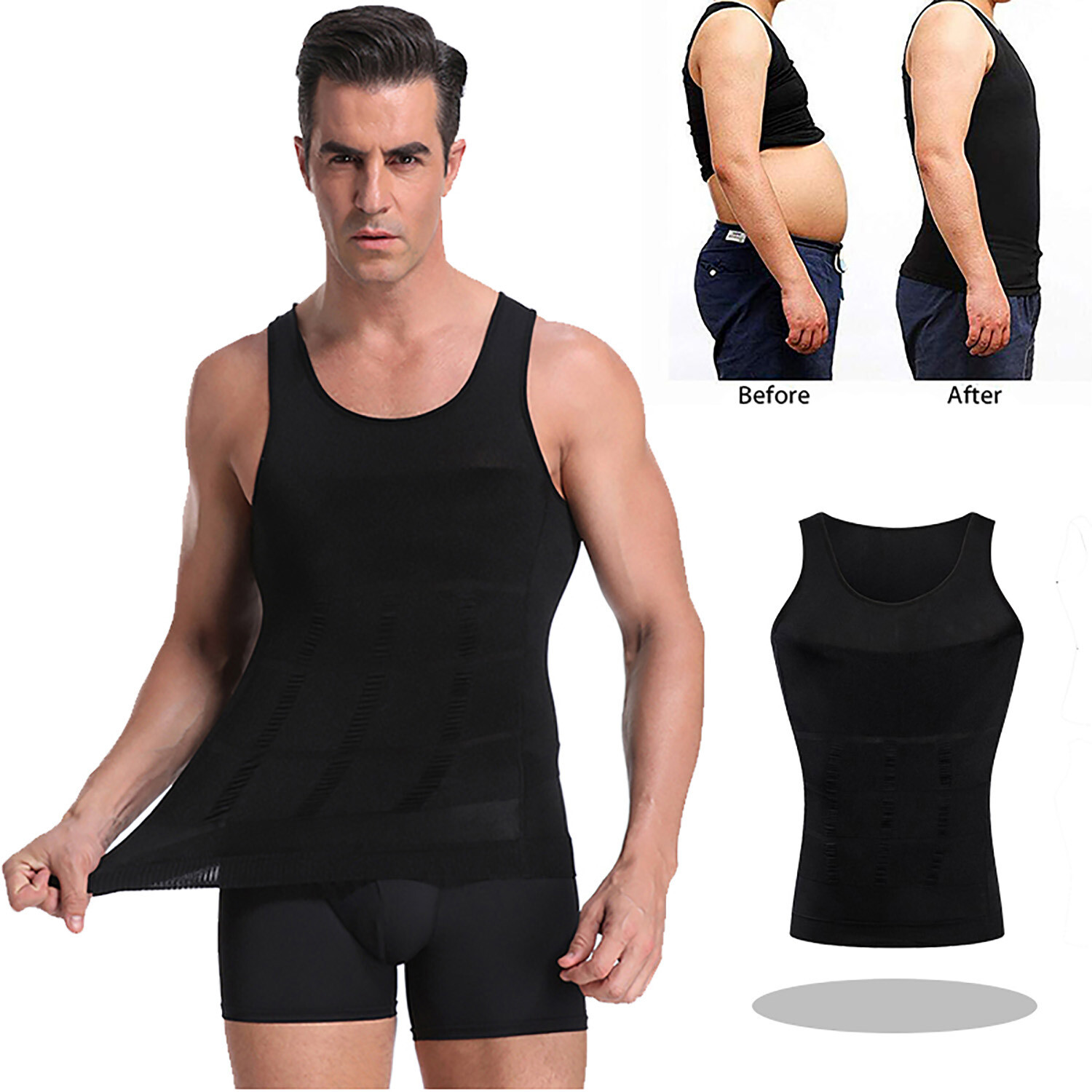 Men&rsquo;s 3 Pack Compression Shirt Slimming Body Shaper Vest Gym Workout Tank Top